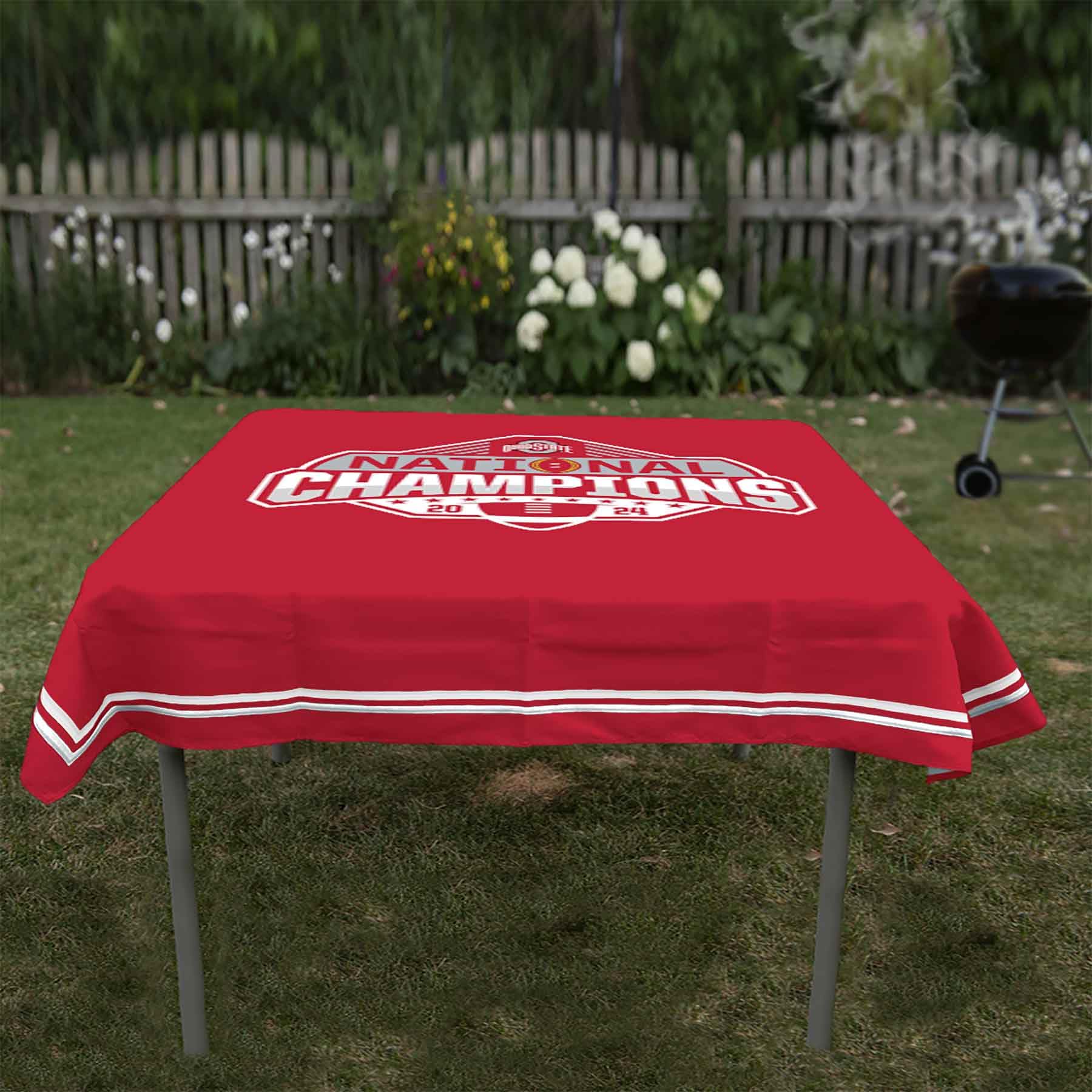Ohio State Buckeyes 2024 College Football Champions Logo Tablecloth or Table Overlay - Sports Collectibles, Sports Memorabilia, Sports Fan Shop, Sports Gifts