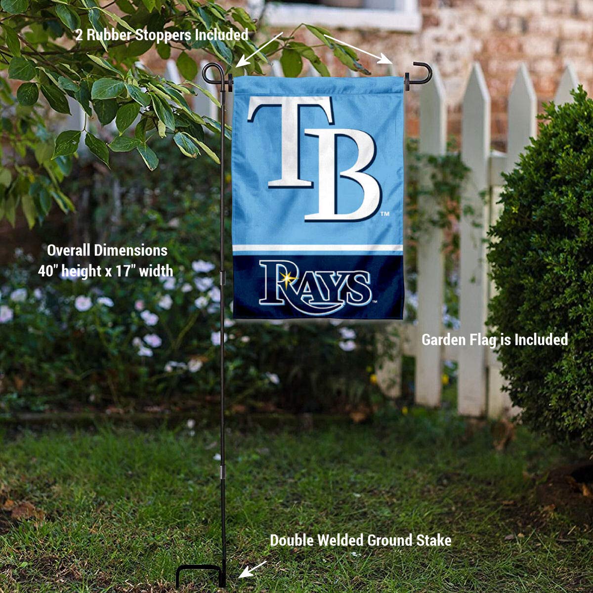 WinCraft Tampa Bay Rays Garden Flag with Stand Holder - Sports Collectibles, Sports Memorabilia, Sports Fan Shop, Sports Gifts