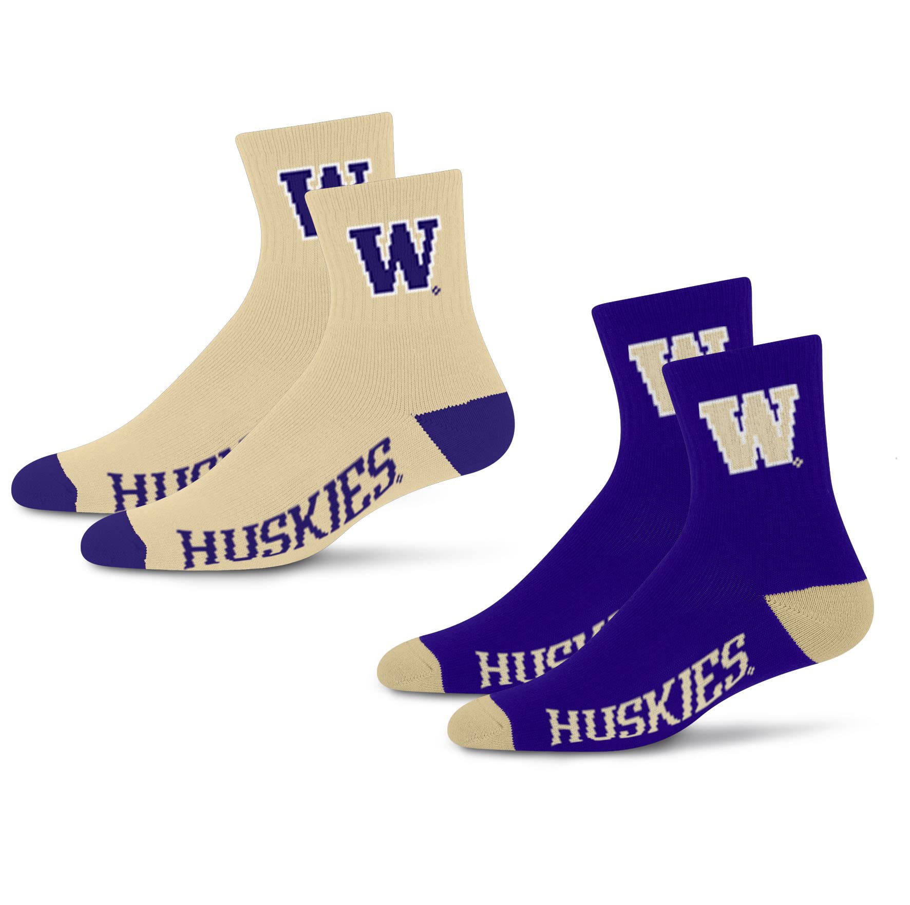 For Bare Feet NCAA Washington Huskies Quarter Sock Two Pack Team Colors Large - Sports Gifts, Sports Memorabilia, Sports Collectibles, Fan Shop