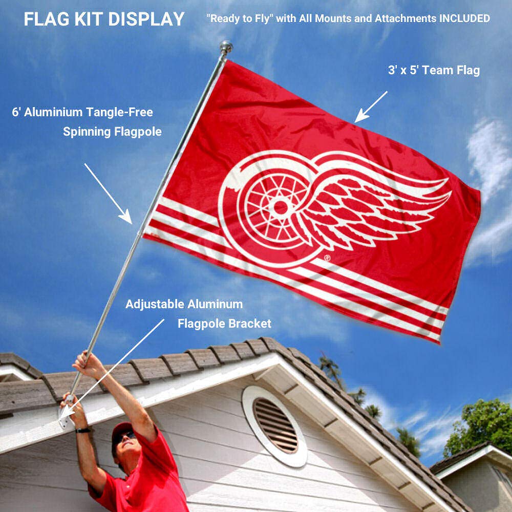 Detroit Red Wings Flag Pole and Bracket Set - Sports Collectibles, Sports Memorabilia, Sports Fan Shop, Sports Gifts