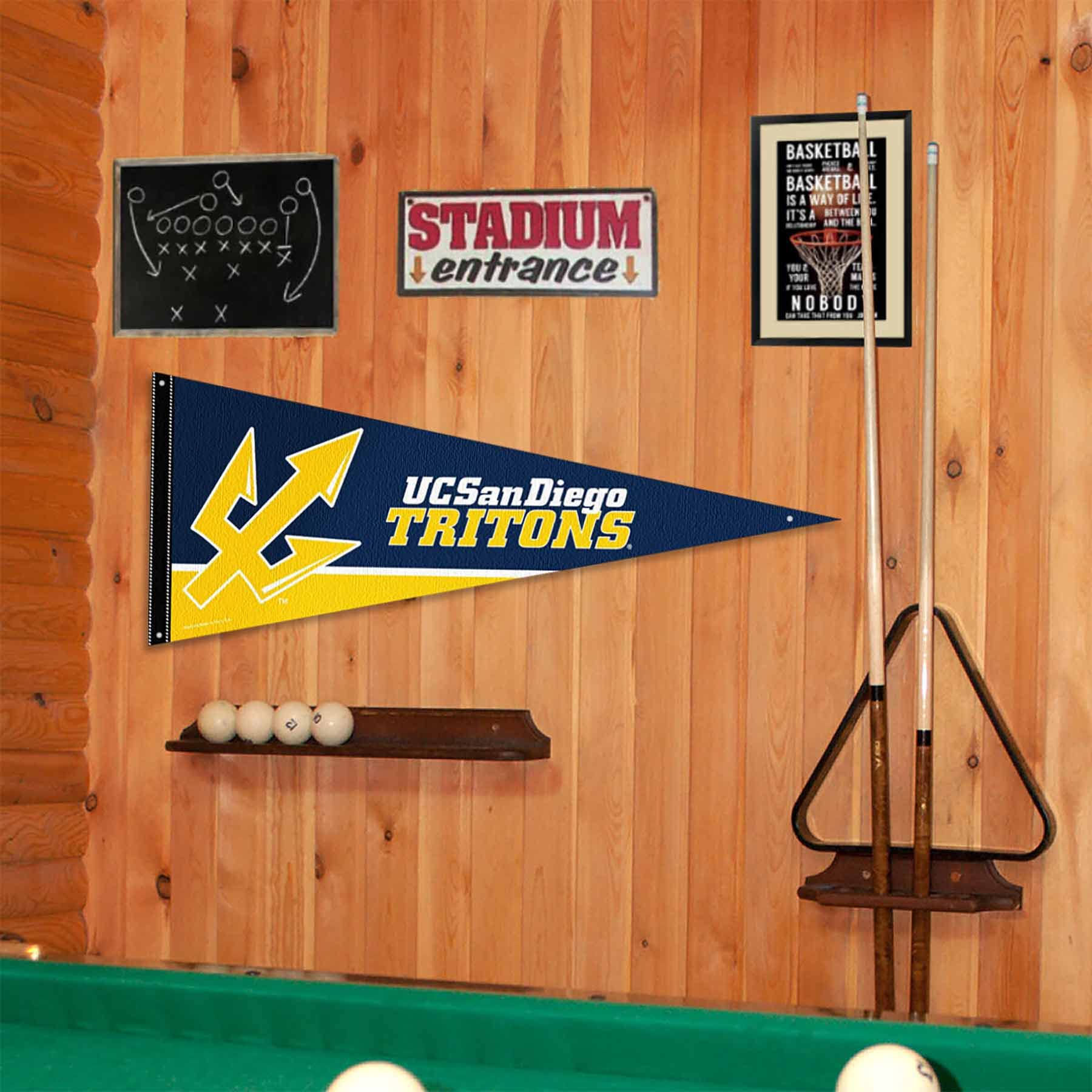 College Flags & Banners Co. San Diego Tritons Pennant Flag and Wall Tack Mount Pads - Sports Collectibles, Sports Memorabilia, Sports Fan Shop, Sports Gifts