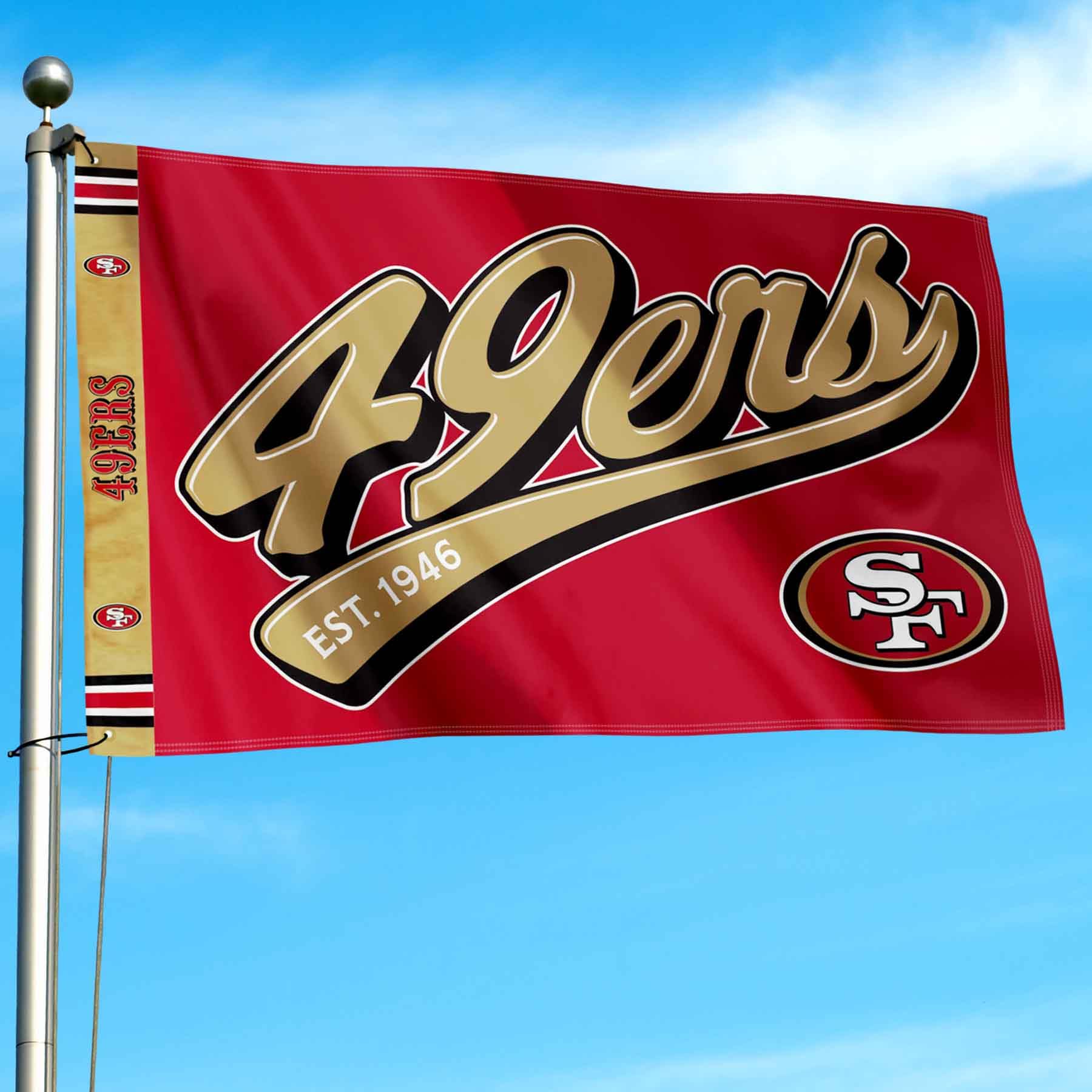 WinCraft San Francisco 49ers Script Logo Premium Flag - Sports Collectibles, Sports Memorabilia, Sports Fan Shop, Sports Gifts