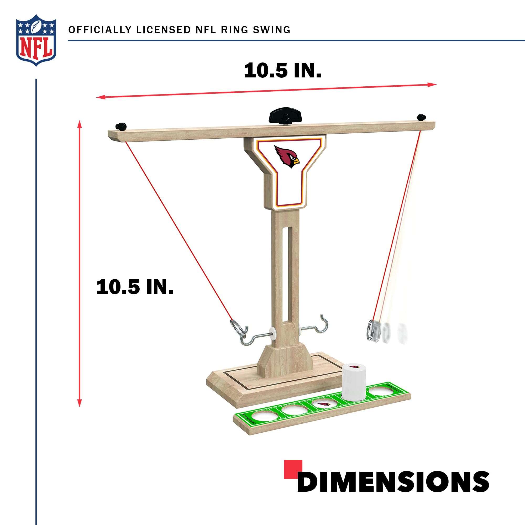 Wild Sports NFL Arizona Cardinals Wooden Ring Swing Battle - Head-to-Head Ring Toss Hook & Ring Game for NFL Fans - Sports Collectibles, Sports Memorabilia, Sports Fan Shop, Sports Gifts
