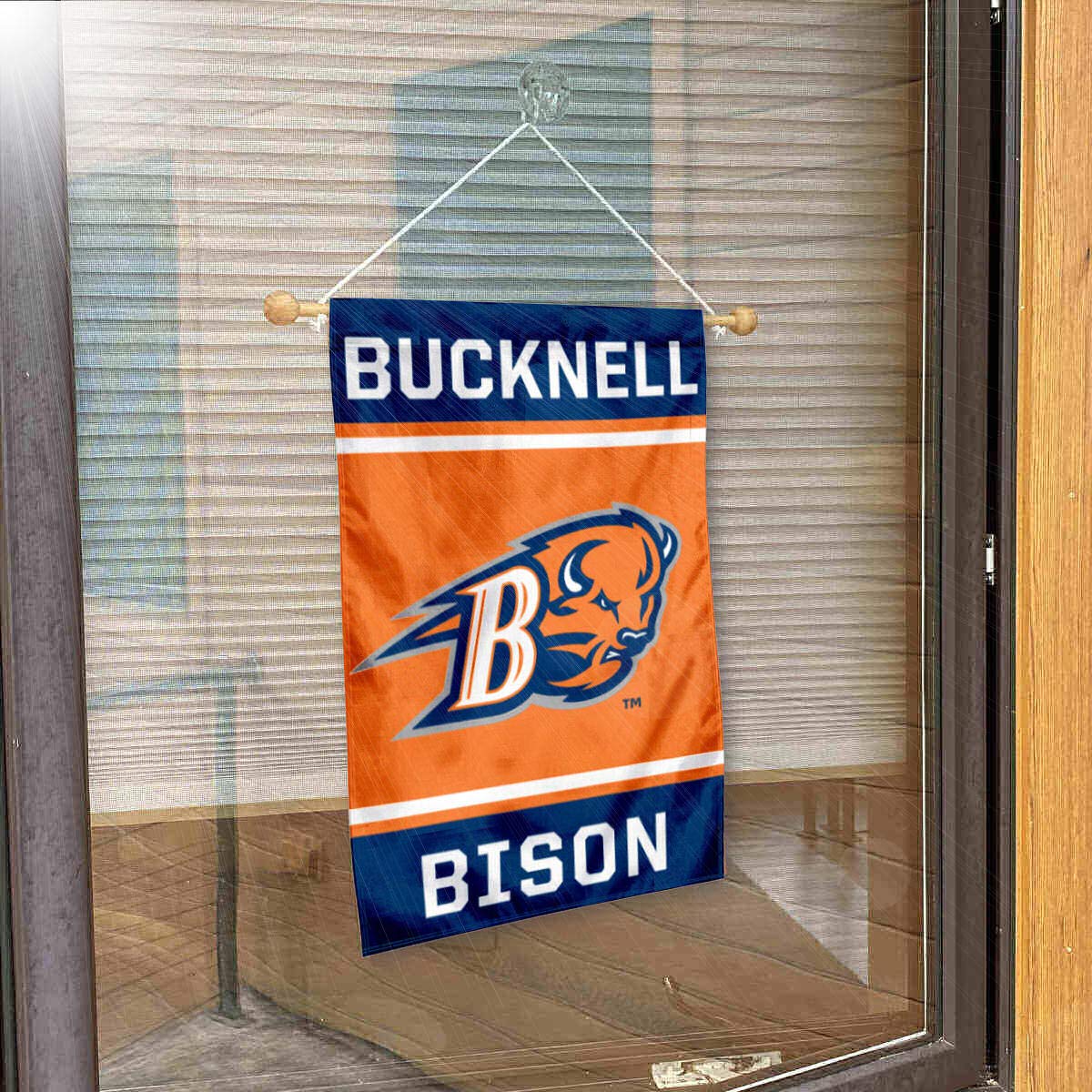 College Flags & Banners Co. Bucknell Bison Window Wall Banner Hanging Flag with Suction Cup - Sports Collectibles, Sports Memorabilia, Sports Fan Shop, Sports Gifts