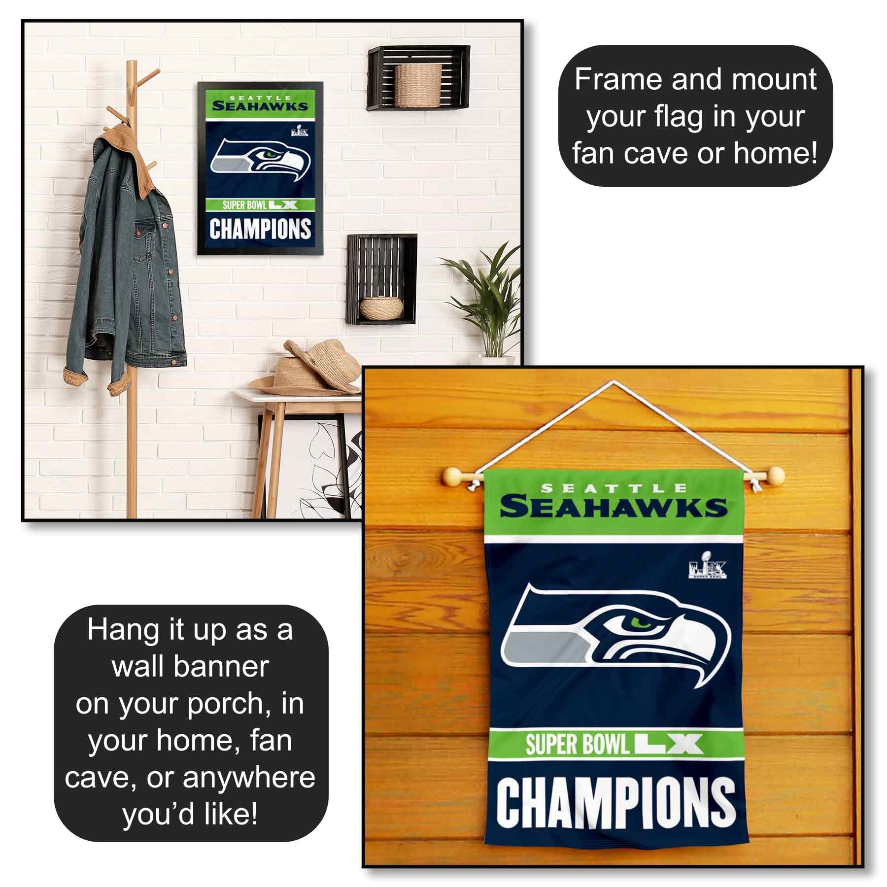 Seattle Seahawks Super Bowl LX Champions Yard Garden Banner Flag - Sports Gifts, Sports Memorabilia, Sports Collectibles, Fan Shop