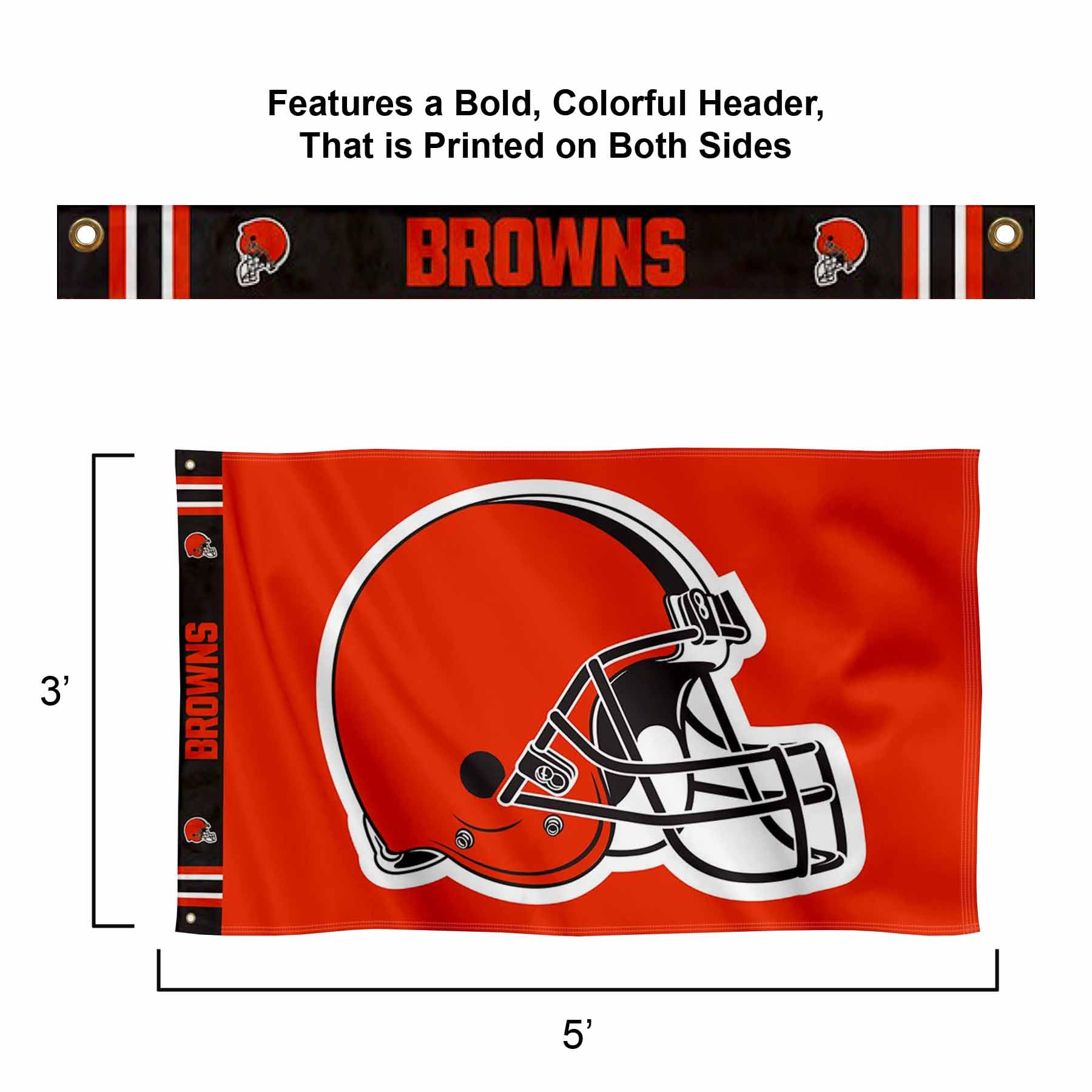 WinCraft Cleveland Browns Printed Header 3x5 Foot Banner Flag - Sports Collectibles, Sports Memorabilia, Sports Fan Shop, Sports Gifts