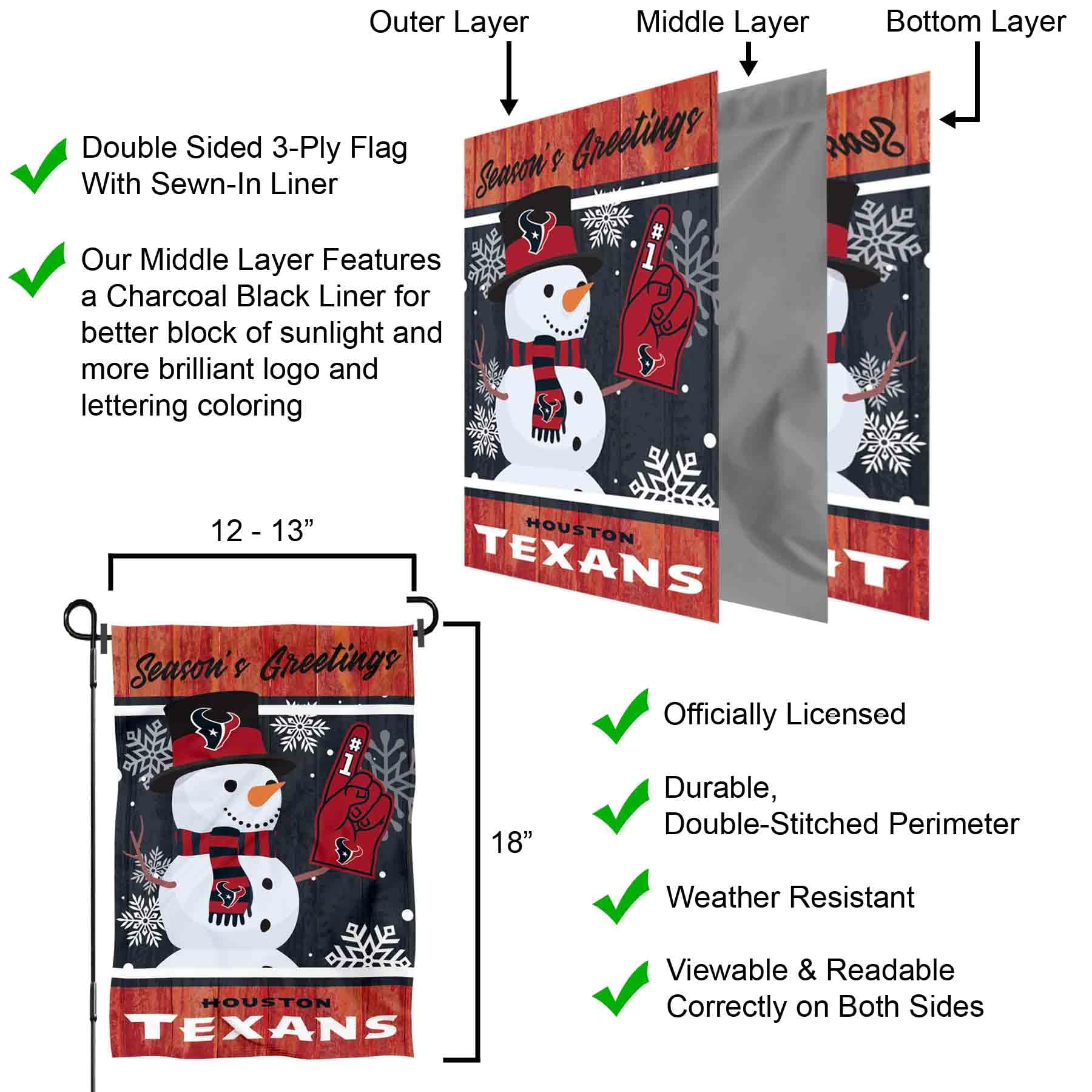 Houston Texans Holiday Winter Snow Garden Flag Double Sided Banner - Sports Collectibles, Sports Memorabilia, Sports Fan Shop, Sports Gifts