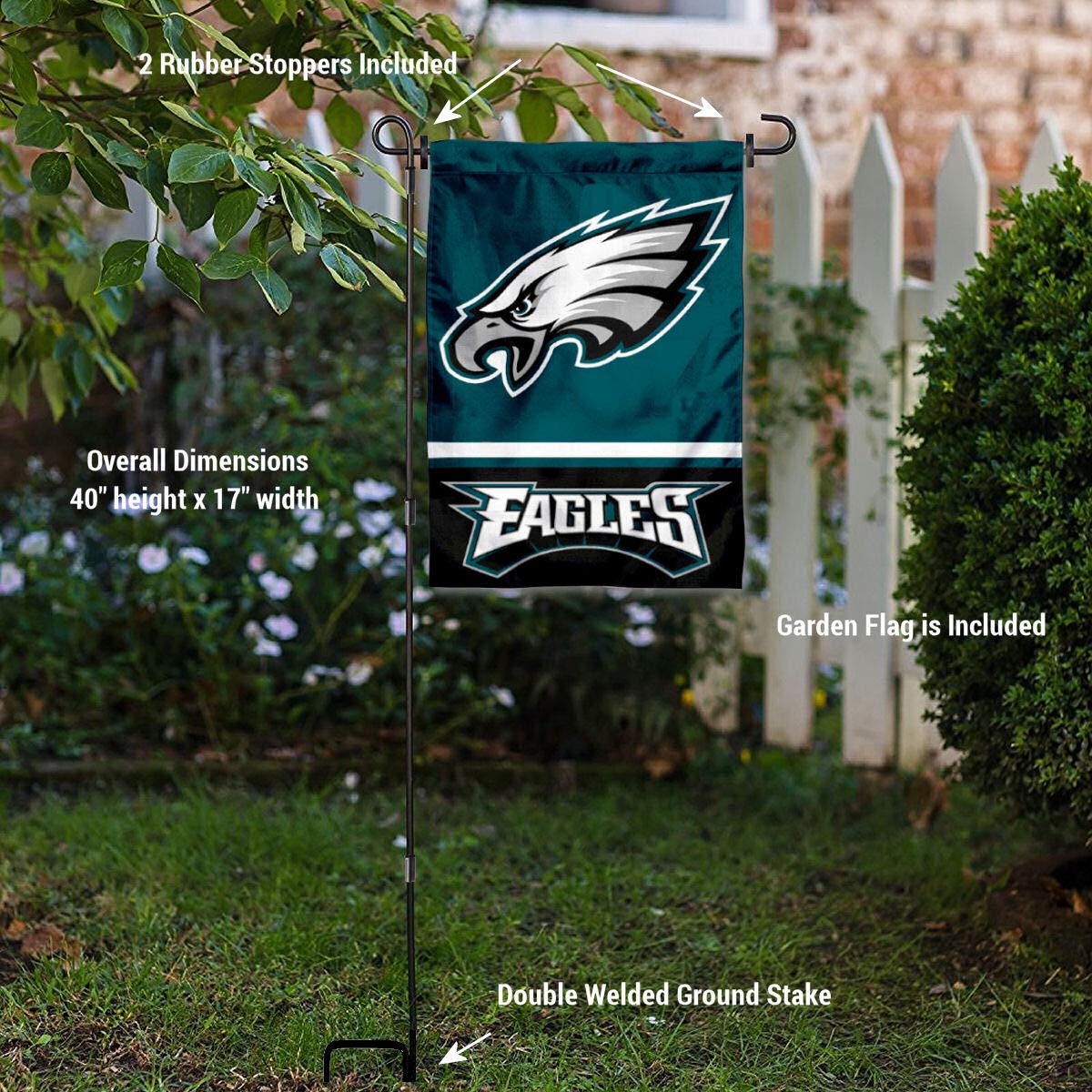 WinCraft Philadelphia Eagles Garden Flag with Stand Holder - Sports Collectibles, Sports Memorabilia, Sports Fan Shop, Sports Gifts