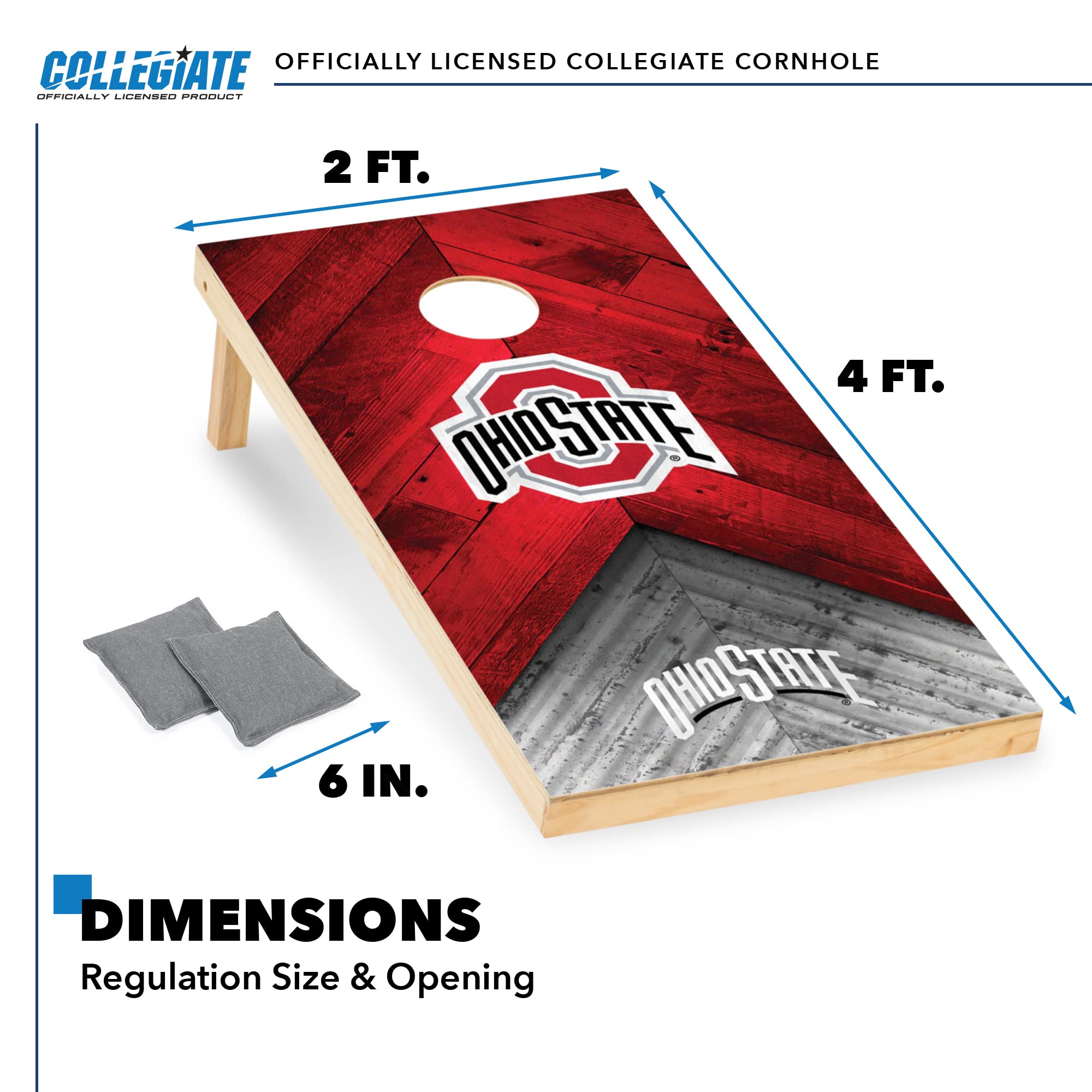 Wild Sports Ohio State Buckeyes 2' x 4' Regulation Size Solid Wood College Cornhole Set with Direct Print HD Team Graphics Great Gift for Any NCAA Fan! Bean Bag Toss Family Outdoor Game - Sports Collectibles, Sports Memorabilia, Sports Fan Shop, Sports Gifts