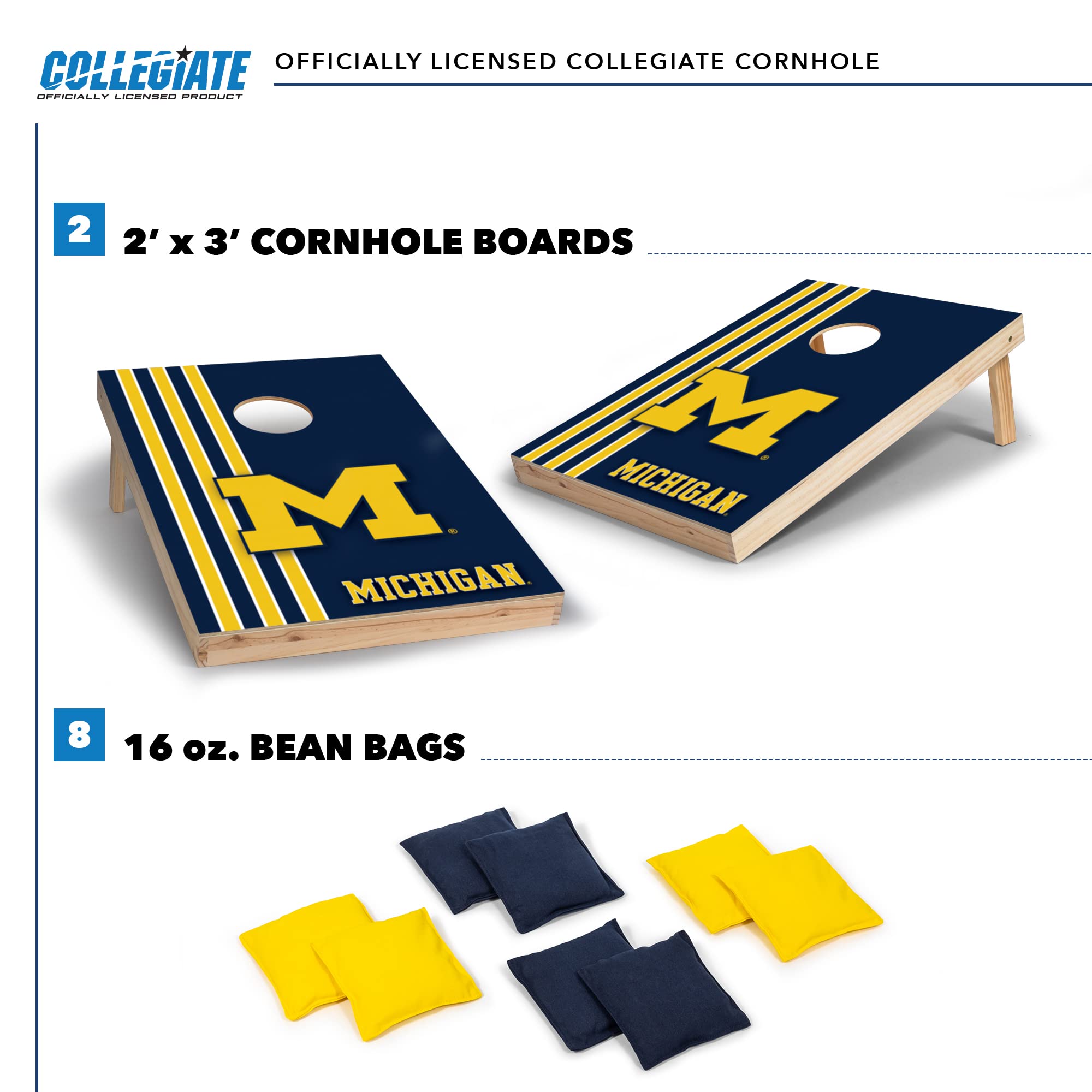 Wild Sports 2' x 3' Solid Wood Cornhole Set with Direct Print HD Team Graphics – Great Gift for Any NCAA Fan! Bean Bag Toss Family Outdoor Games – Michigan Wolverines - Sports Collectibles, Sports Memorabilia, Sports Fan Shop, Sports Gifts