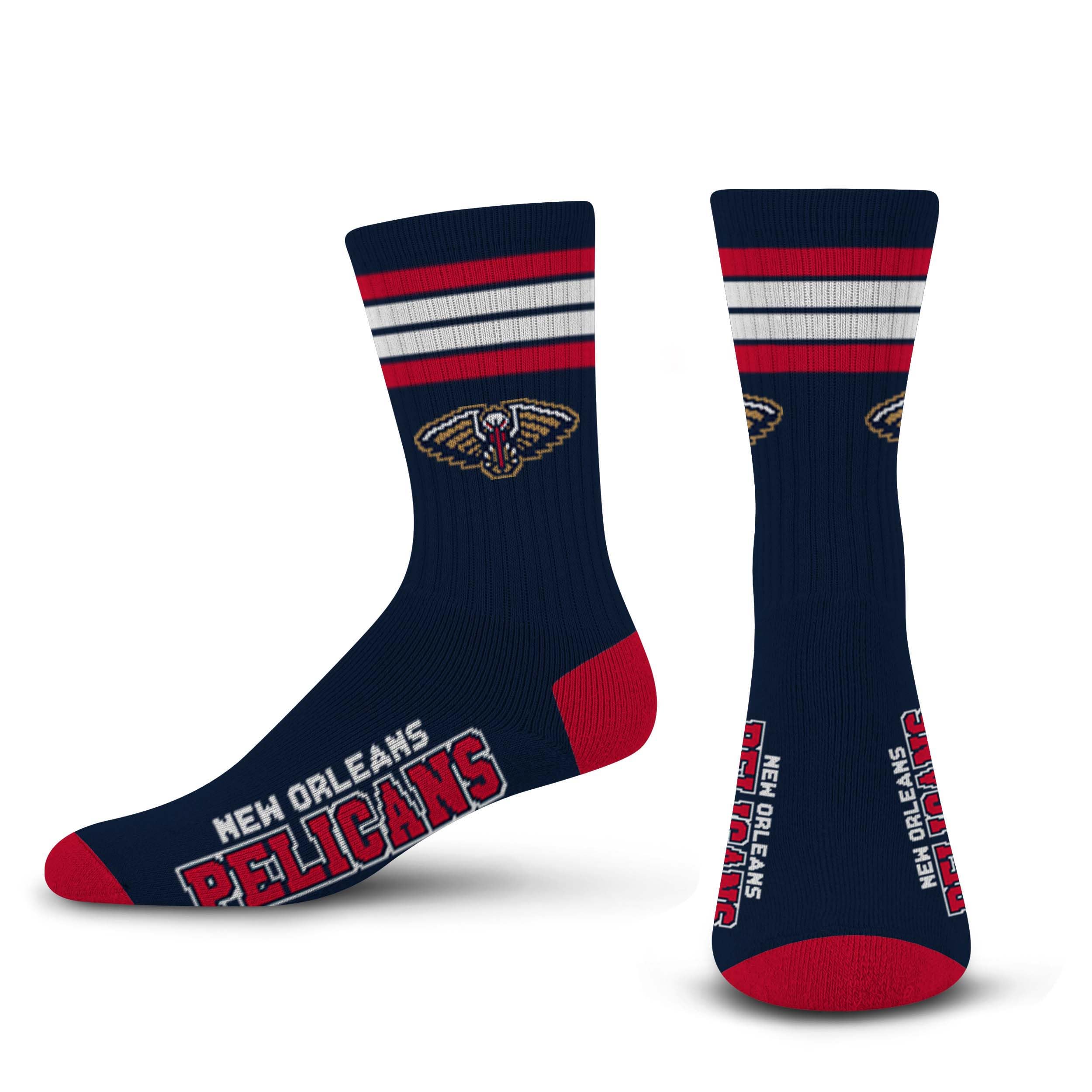 For Bare Feet NBA NEW ORLEANS PELICANS 4 Stripe Deuce Crew Sock Team Color Medium - Sports Gifts, Sports Memorabilia, Sports Collectibles, Fan Shop