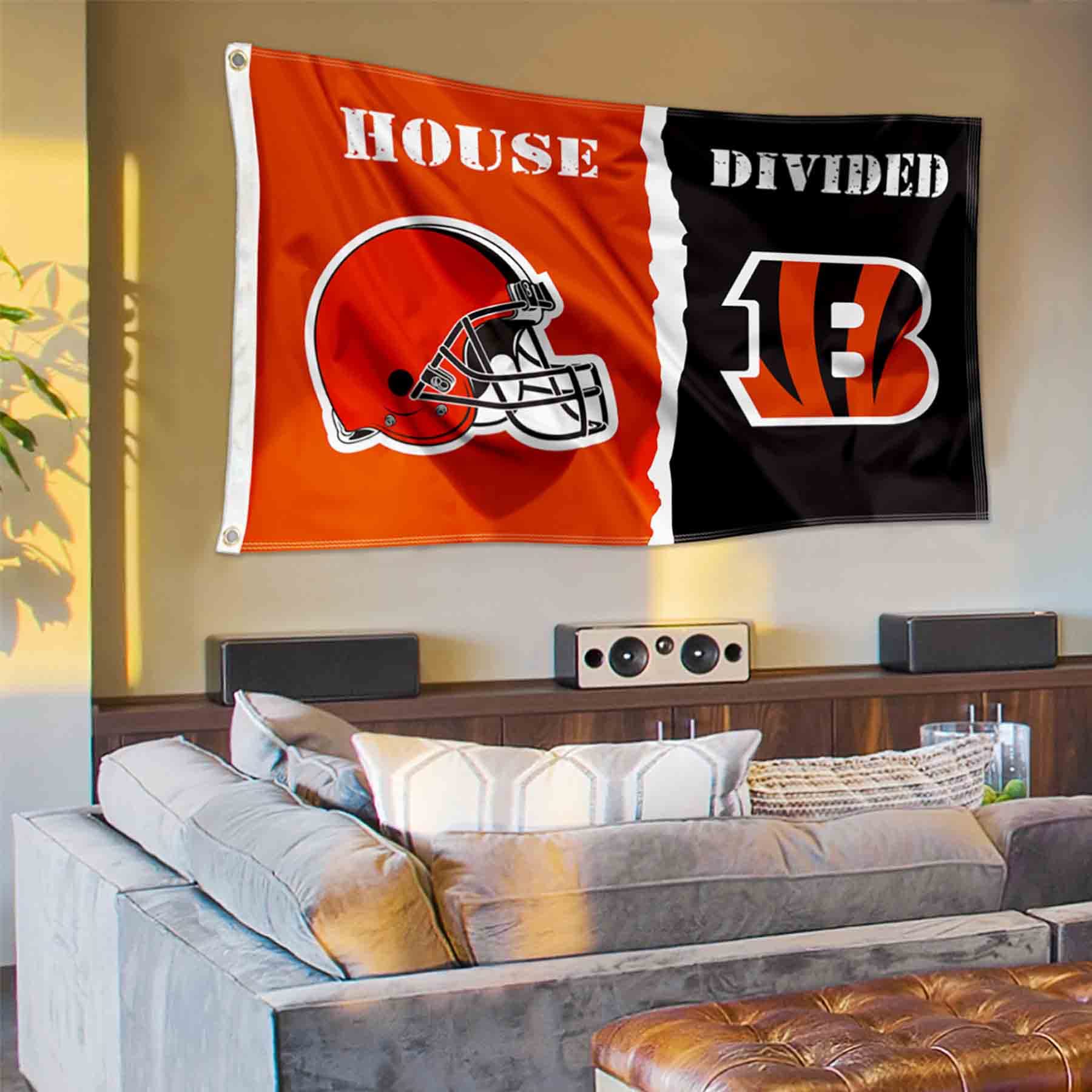 WinCraft Browns and Bengals House Divided Flag Rivalry Banner - Sports Collectibles, Sports Memorabilia, Sports Fan Shop, Sports Gifts