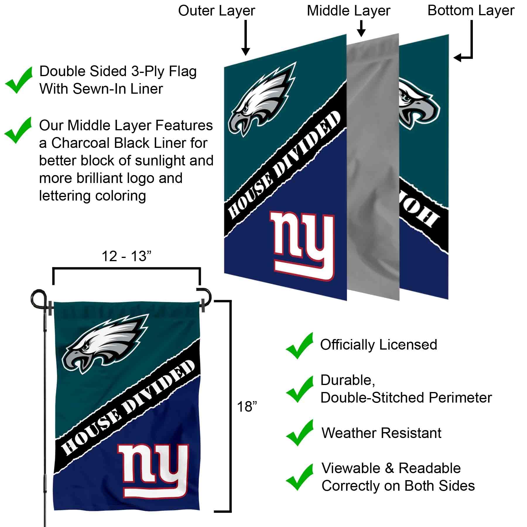 WinCraft House Divided Eagles and Giants Double Sided Garden Flag - Sports Collectibles, Sports Memorabilia, Sports Fan Shop, Sports Gifts