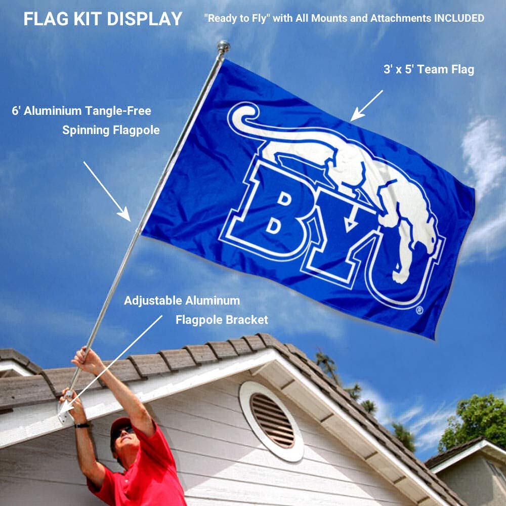 Brigham Young Cougars Vintage Flag with Pole and Bracket Complete Set - Sports Collectibles, Sports Memorabilia, Sports Fan Shop, Sports Gifts