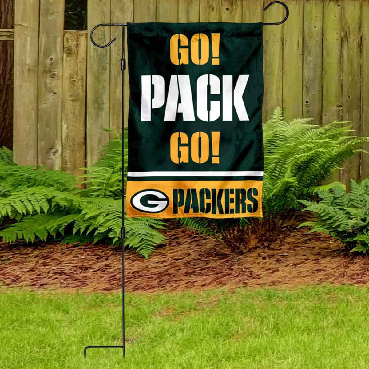 WinCraft Packers Go Pack Go Garden Flag and Stand Pole Holder Mount - Sports Collectibles, Sports Memorabilia, Sports Fan Shop, Sports Gifts