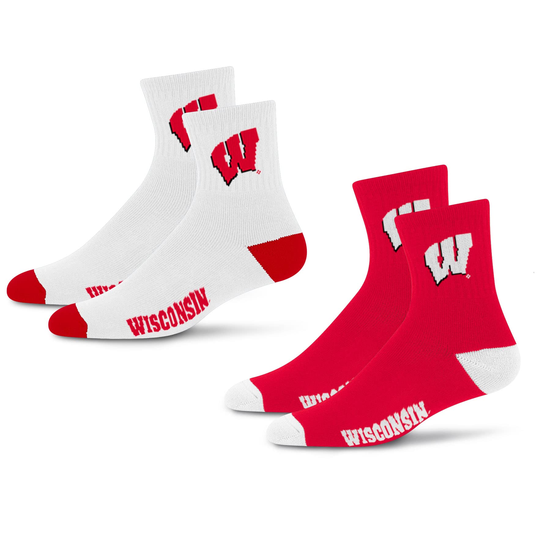 For Bare Feet NCAA Wisconsin Badgers Quarter Sock Two Pack Team Colors Large - Sports Gifts, Sports Memorabilia, Sports Collectibles, Fan Shop