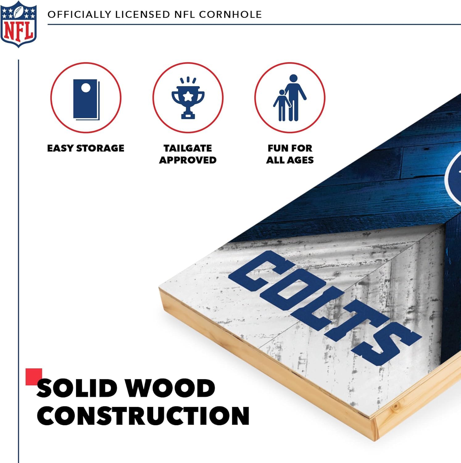 Wild Sports NFL Indianapolis Colts 2' x 4' Regulation Size Solid Wood Cornhole Set with Direct Print HD Team Graphics - Sports Collectibles, Sports Memorabilia, Sports Fan Shop, Sports Gifts