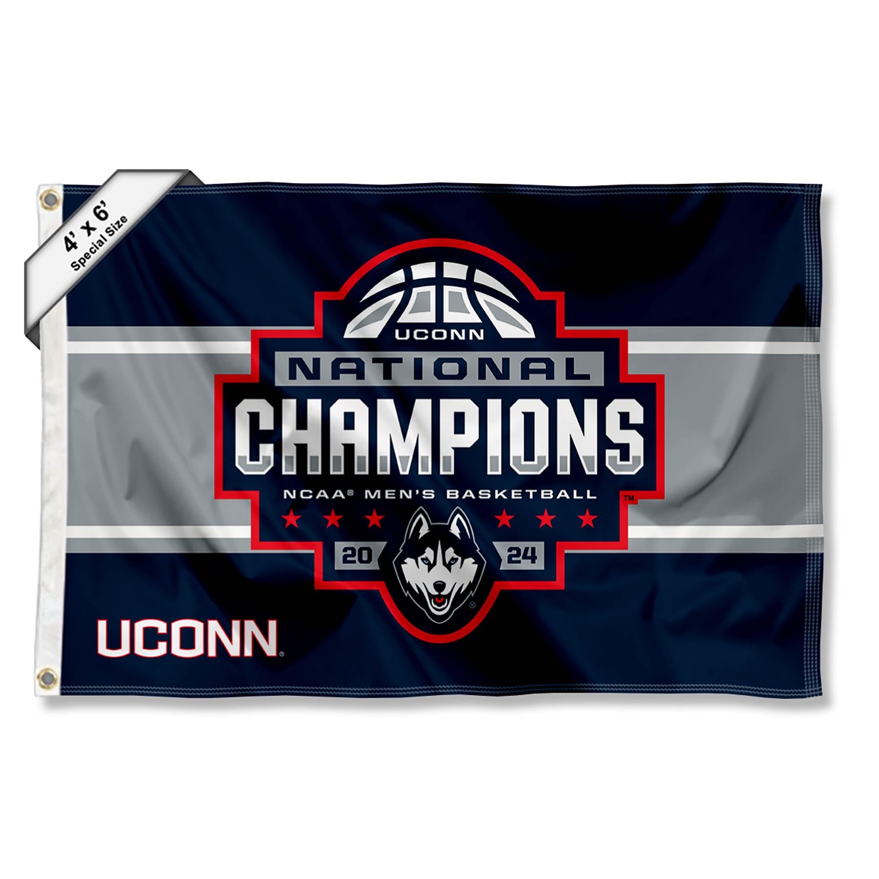 College Flags & Banners Co. Connecticut Huskies 4 ft x 6 ft Basketball National Champions 2024 Flag - Sports Collectibles, Sports Memorabilia, Sports Fan Shop, Sports Gifts