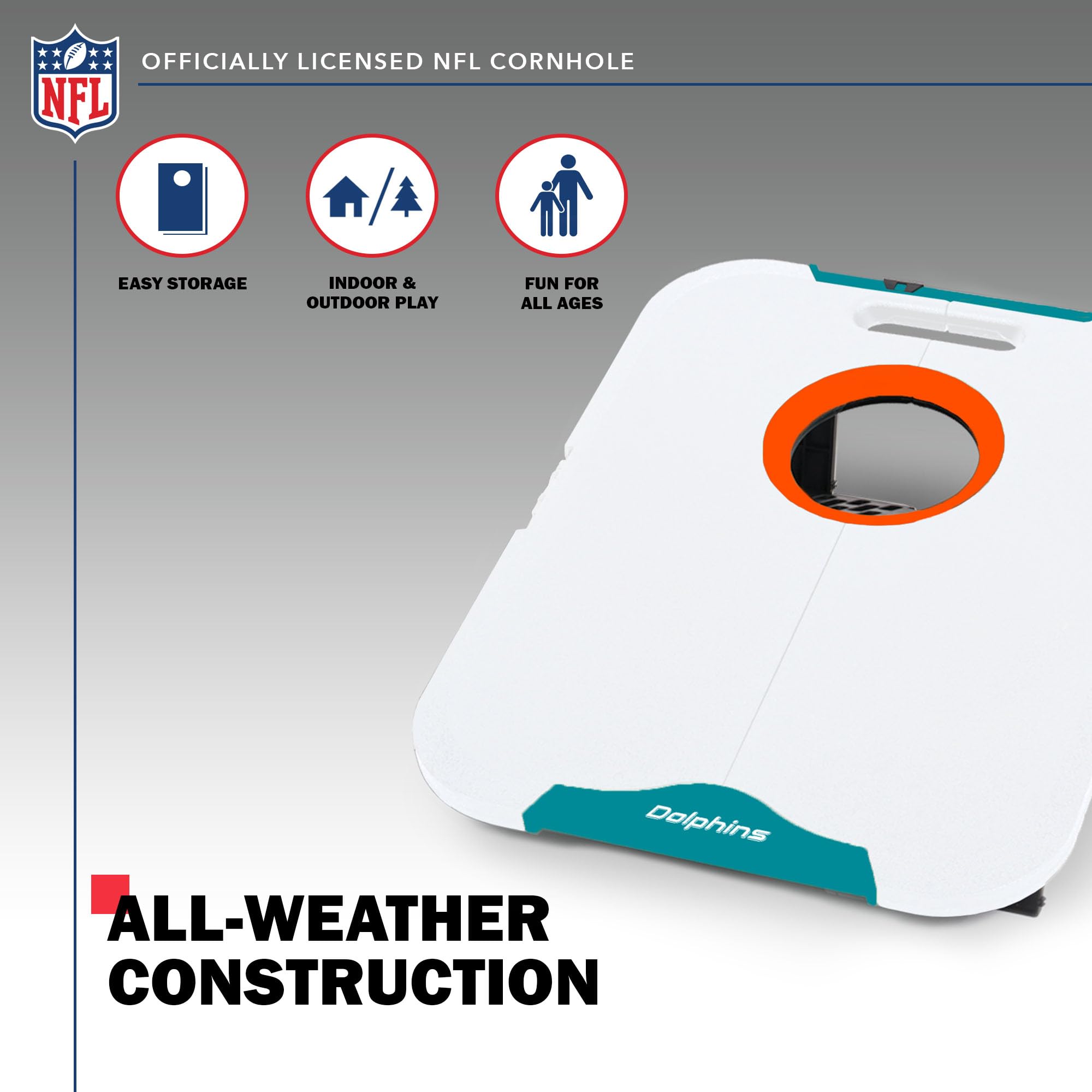 Wild Sports NFL Miami Dolphins Pro Football All-Weather Cornhole Set - Travel Bean Bag Toss Set Includes 8 Bean Bags - Sports Collectibles, Sports Memorabilia, Sports Fan Shop, Sports Gifts