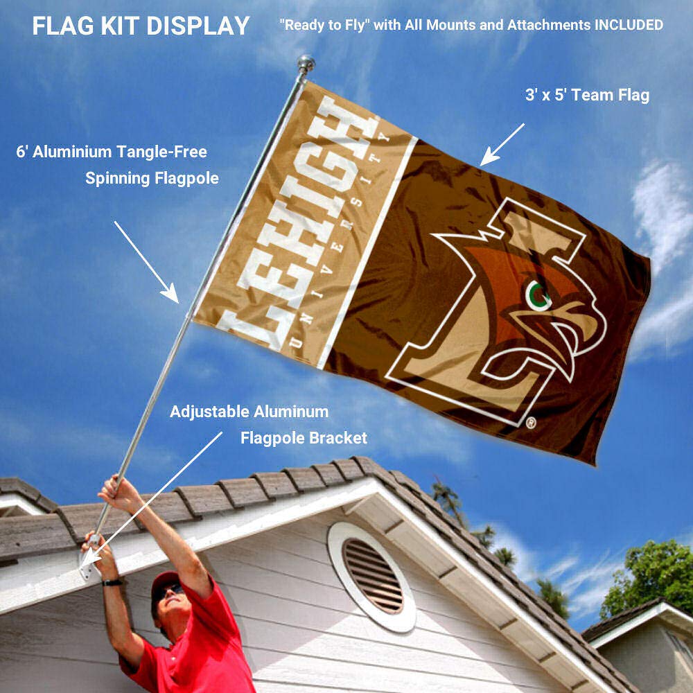 College Flags & Banners Co. Lehigh Mountain Hawks Flag with Pole and Bracket Holder University Set - Sports Collectibles, Sports Memorabilia, Sports Fan Shop, Sports Gifts