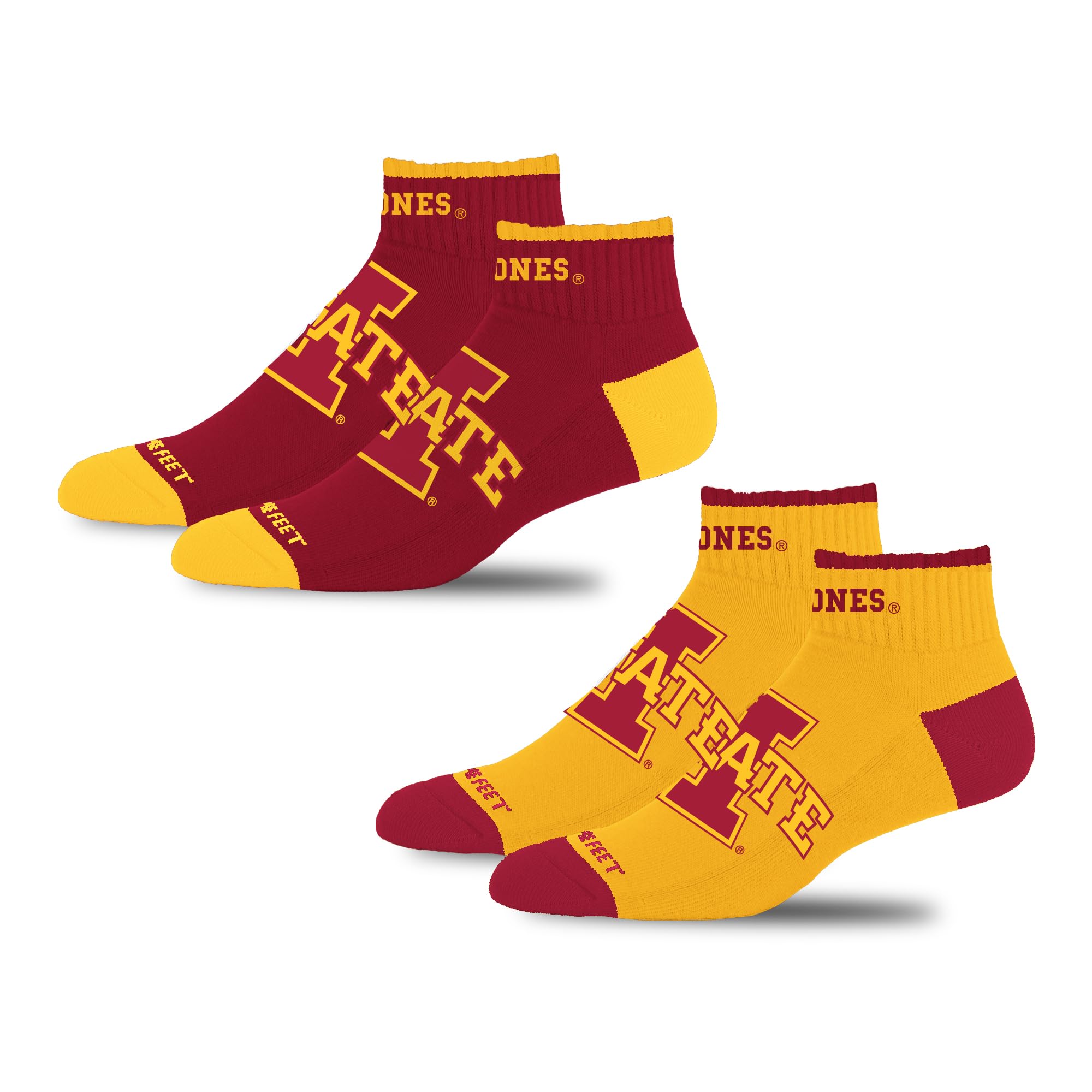 For Bare Feet NCAA IOWA STATE CYCLONES Front and Center 2 Pack Team Colors Large - Sports Gifts, Sports Memorabilia, Sports Collectibles, Fan Shop