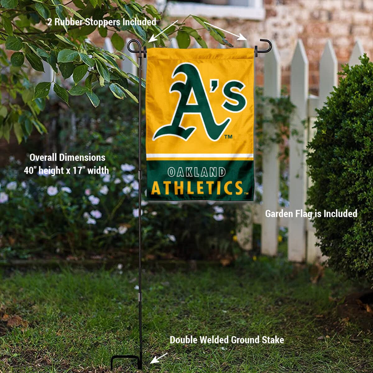 WinCraft Oakland Athletics Garden Flag with Stand Holder - Sports Collectibles, Sports Memorabilia, Sports Fan Shop, Sports Gifts