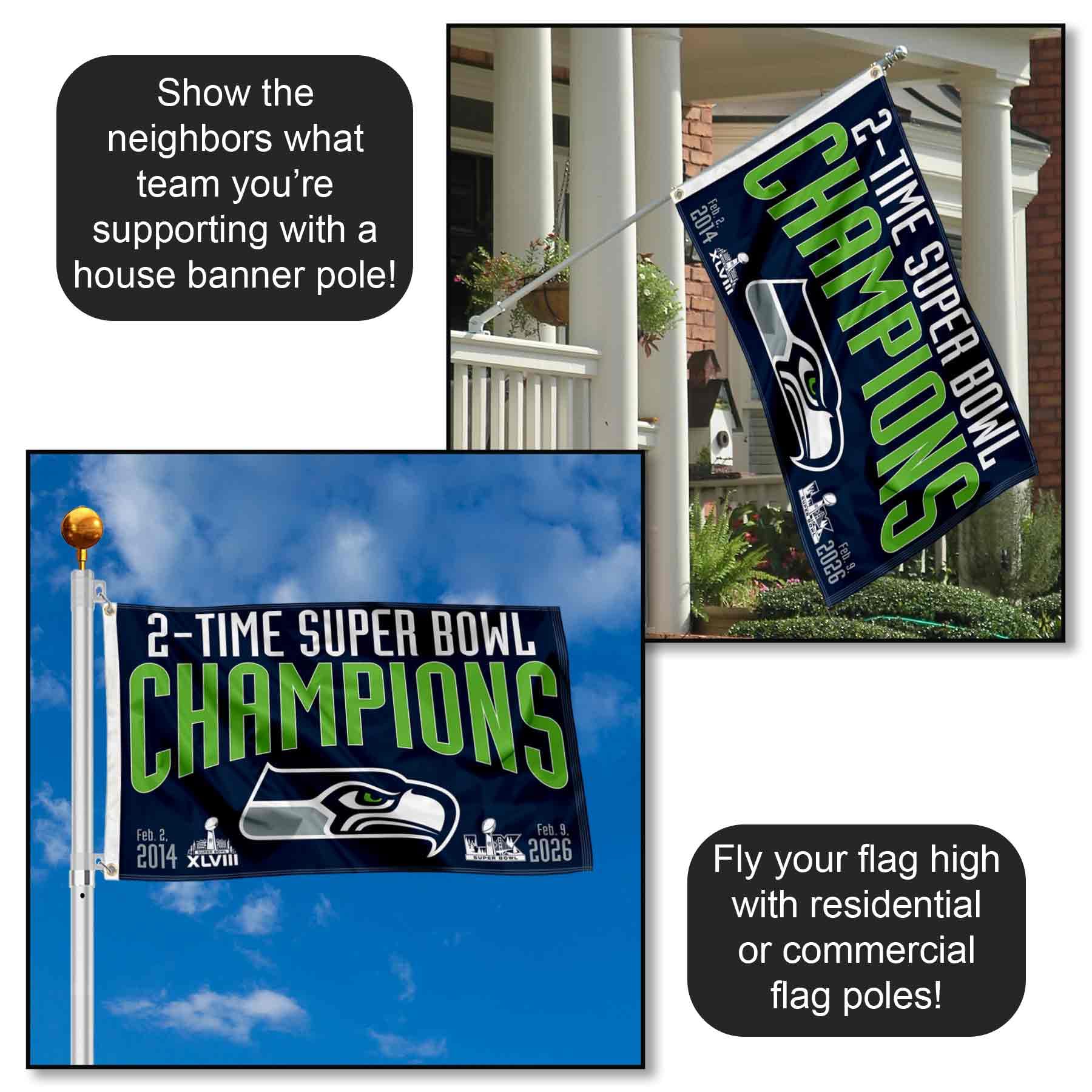 Seattle Seahawks 2 Time Super Bowl Champions Banner Flag - Sports Gifts, Sports Memorabilia, Sports Collectibles, Fan Shop