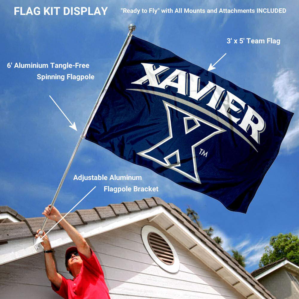 College Flags & Banners Co. Xavier Musketeers Blue 3x5 Foot Flag and Pole Bracket Mount Bundle - Sports Collectibles, Sports Memorabilia, Sports Fan Shop, Sports Gifts
