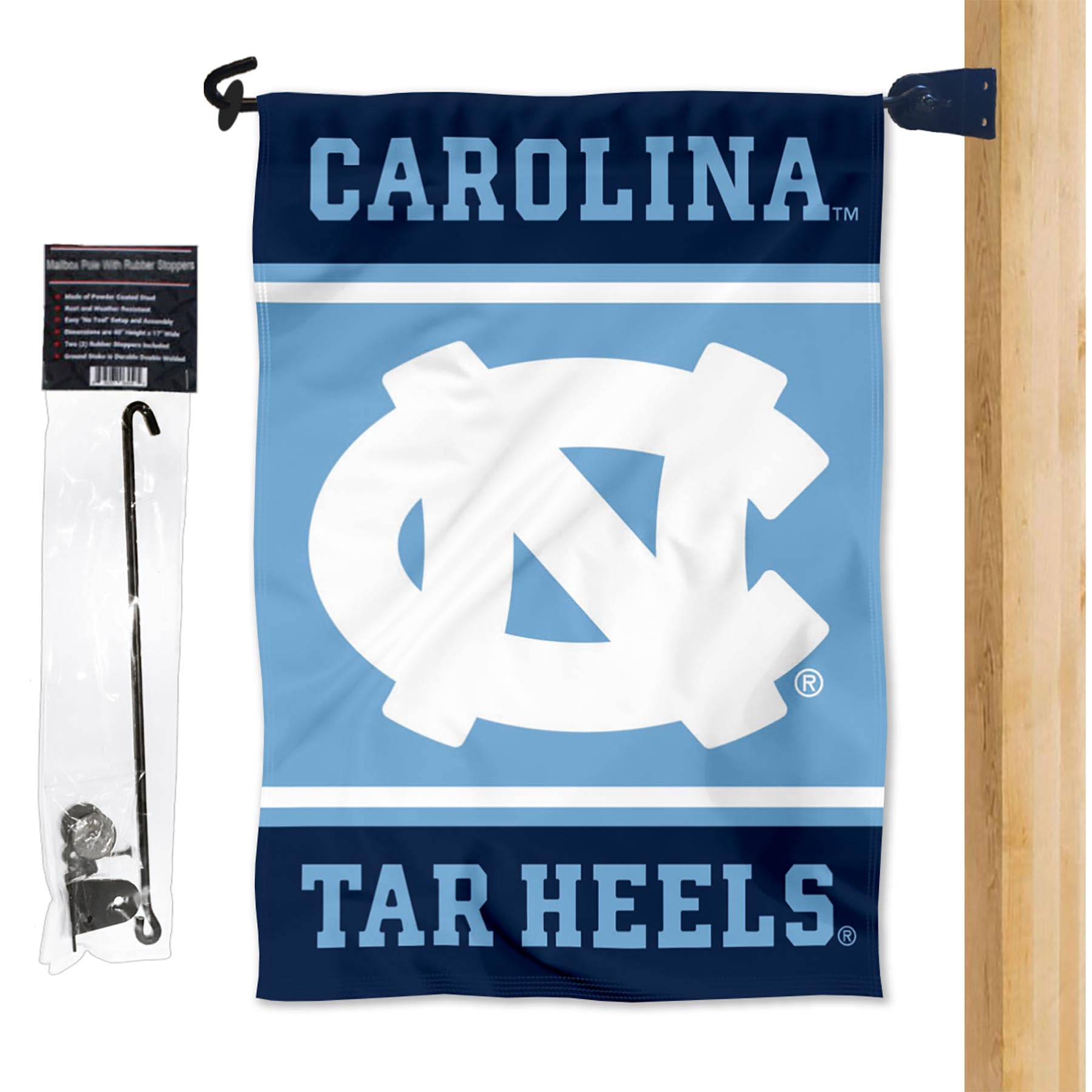 College Flags & Banners Co. UNC Tar Heels Garden Flag and Mailbox Post Pole Mount Holder Set - Sports Collectibles, Sports Memorabilia, Sports Fan Shop, Sports Gifts