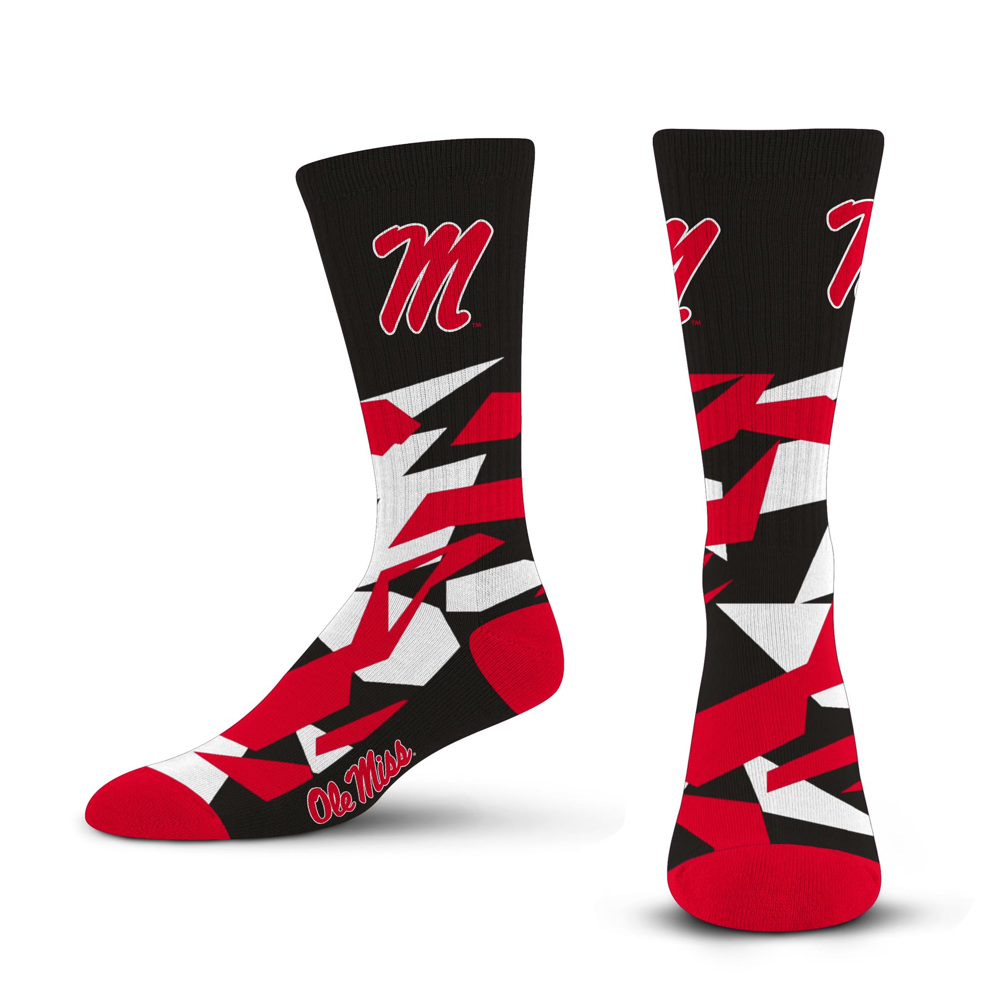 For Bare Feet NCAA MISSISSIPPI REBELS Shattered Camo Crew Sock Team Color Large - Sports Gifts, Sports Memorabilia, Sports Collectibles, Fan Shop