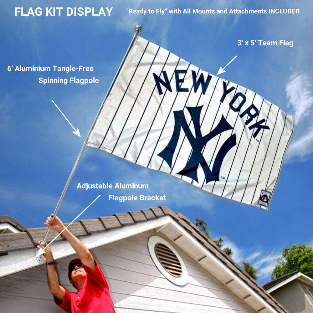 WinCraft New York Yankees Vintage Retro Flag Pole and Bracket Set - Sports Collectibles, Sports Memorabilia, Sports Fan Shop, Sports Gifts