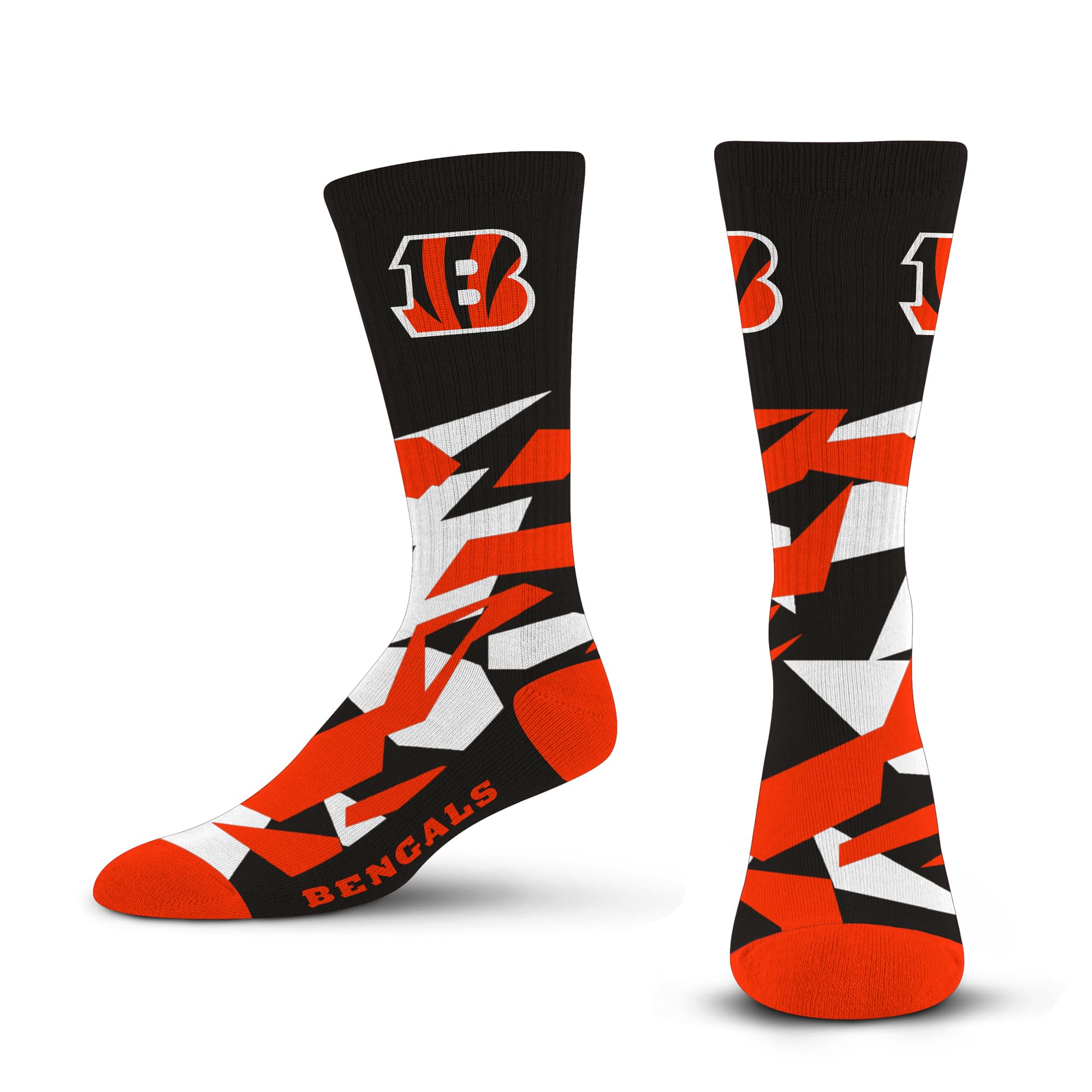For Bare Feet NFL CINCINNATI BENGALS Shattered Camo Crew Sock Team Color Large - Sports Gifts, Sports Memorabilia, Sports Collectibles, Fan Shop