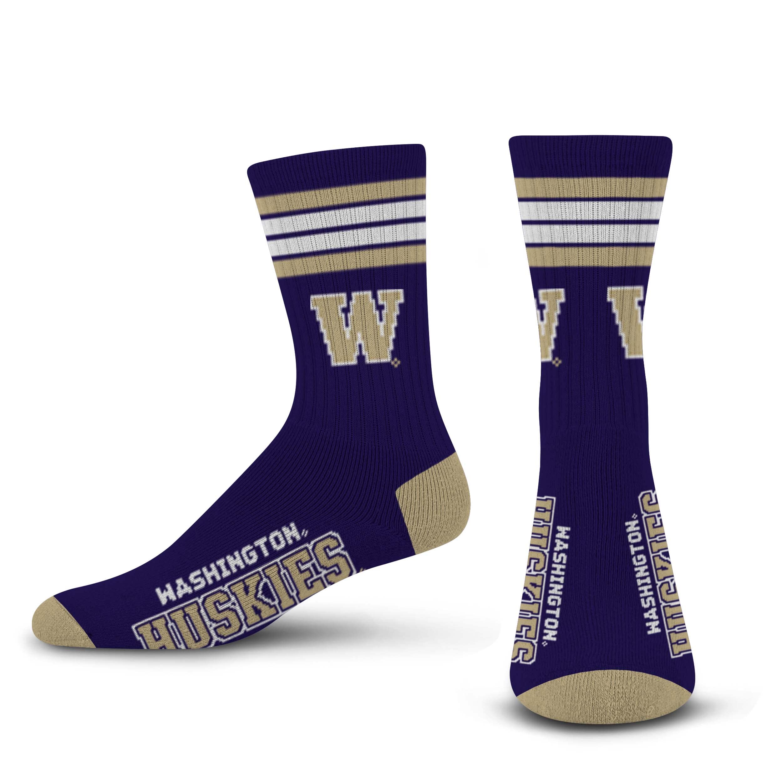 For Bare Feet NCAA Washington Huskies 4 Stripe Deuce Crew Sock Team Color MEDIUM - Sports Gifts, Sports Memorabilia, Sports Collectibles, Fan Shop