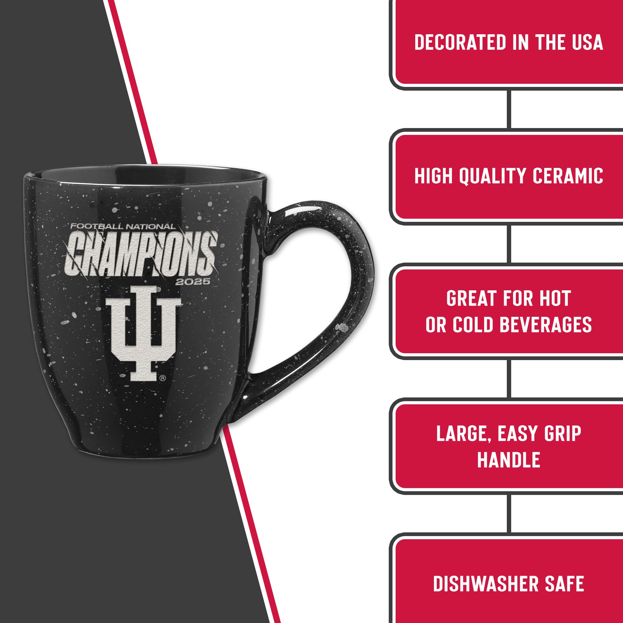 Rico Industries NCAA Indiana Hoosiers 2026 Football National Champions 16 oz Team Color Laser Engraved Speckled Ceramic Coffee Mug - Sports Gifts, Sports Memorabilia, Sports Collectibles, Fan Shop