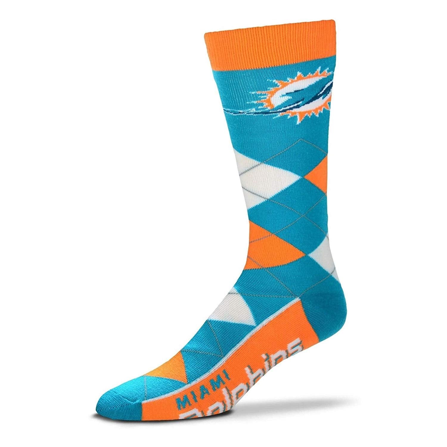For Bare Feet NFL Miami Dolphins Argyle Line Up Dress Sock Team Color OSFM - Sports Gifts, Sports Memorabilia, Sports Collectibles, Fan Shop