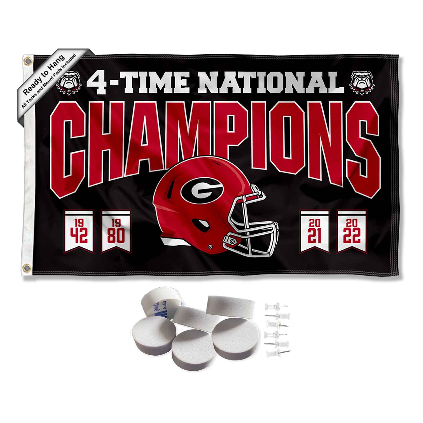 College Flags & Banners Co. Georgia Bulldogs 4 Time Champs Banner and Tapestry Wall Tack Pads - Sports Collectibles, Sports Memorabilia, Sports Fan Shop, Sports Gifts