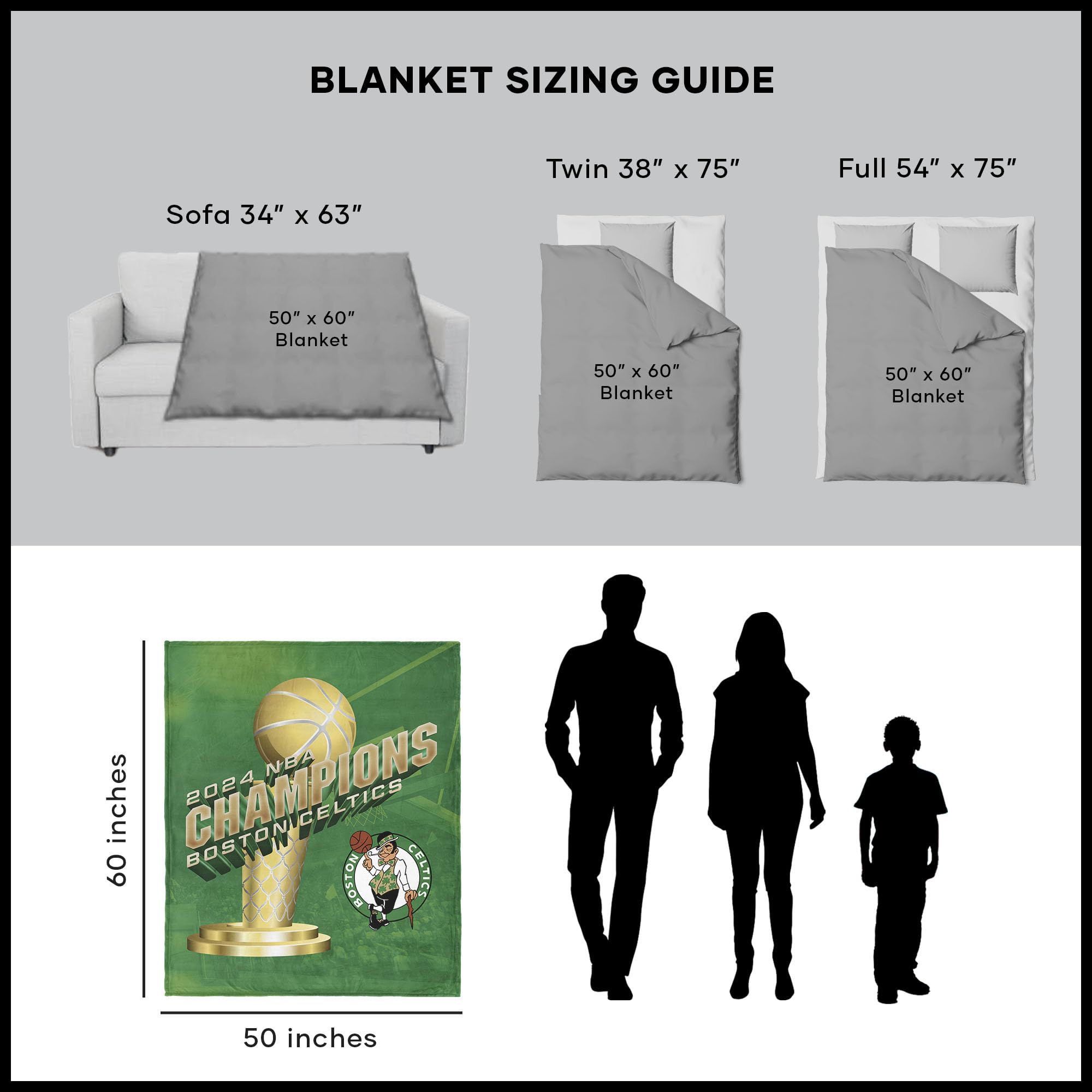 Northwest NBA Boston Celtics NBA Champions 2024 Silk Touch Throw Blanket, 50" x 60", Sovereign - Sports Collectibles, Sports Memorabilia, Sports Fan Shop, Sports Gifts