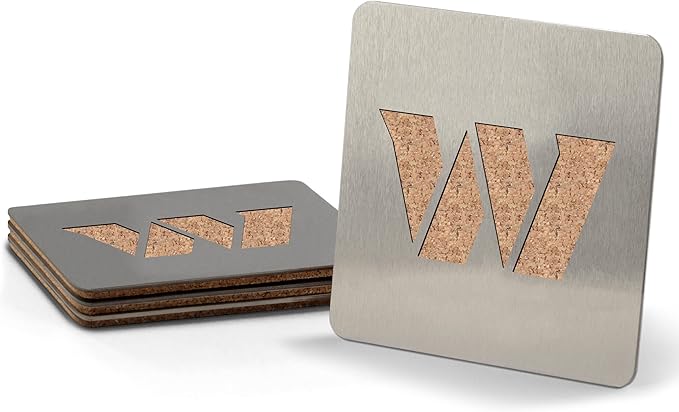 Washington Commanders Boaster Set of 4 Stainless Steel Cork Backed Coasters - Sports Gifts, Sports Memorabilia, Sports Collectibles, Fan Shop