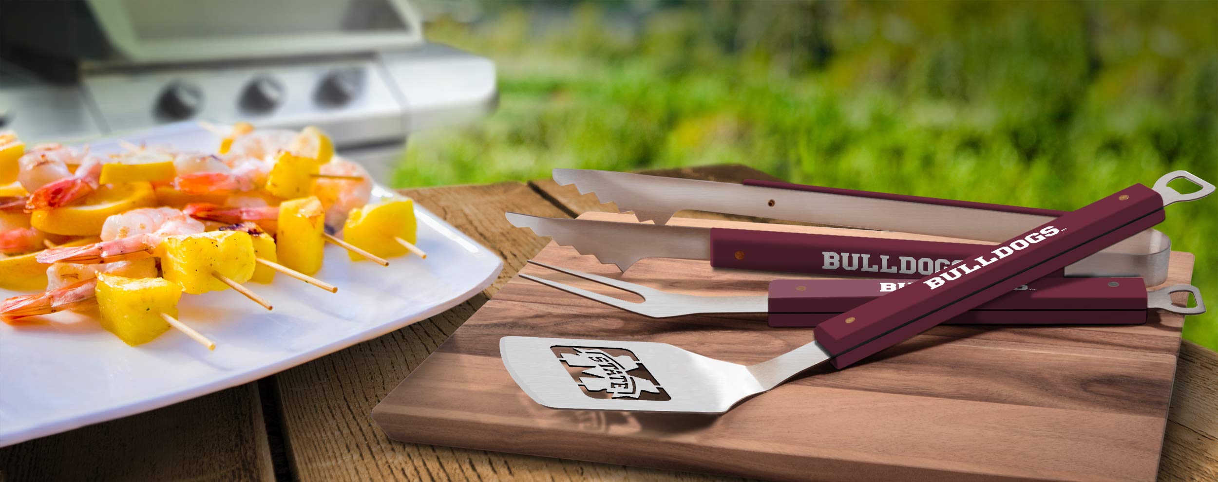 YouTheFan 5021787 NCAA Mississippi State Bulldogs Spirit Series 3-Piece BBQ Set, 22" x 9", Team Colors - Sports Collectibles, Sports Memorabilia, Sports Fan Shop, Sports Gifts