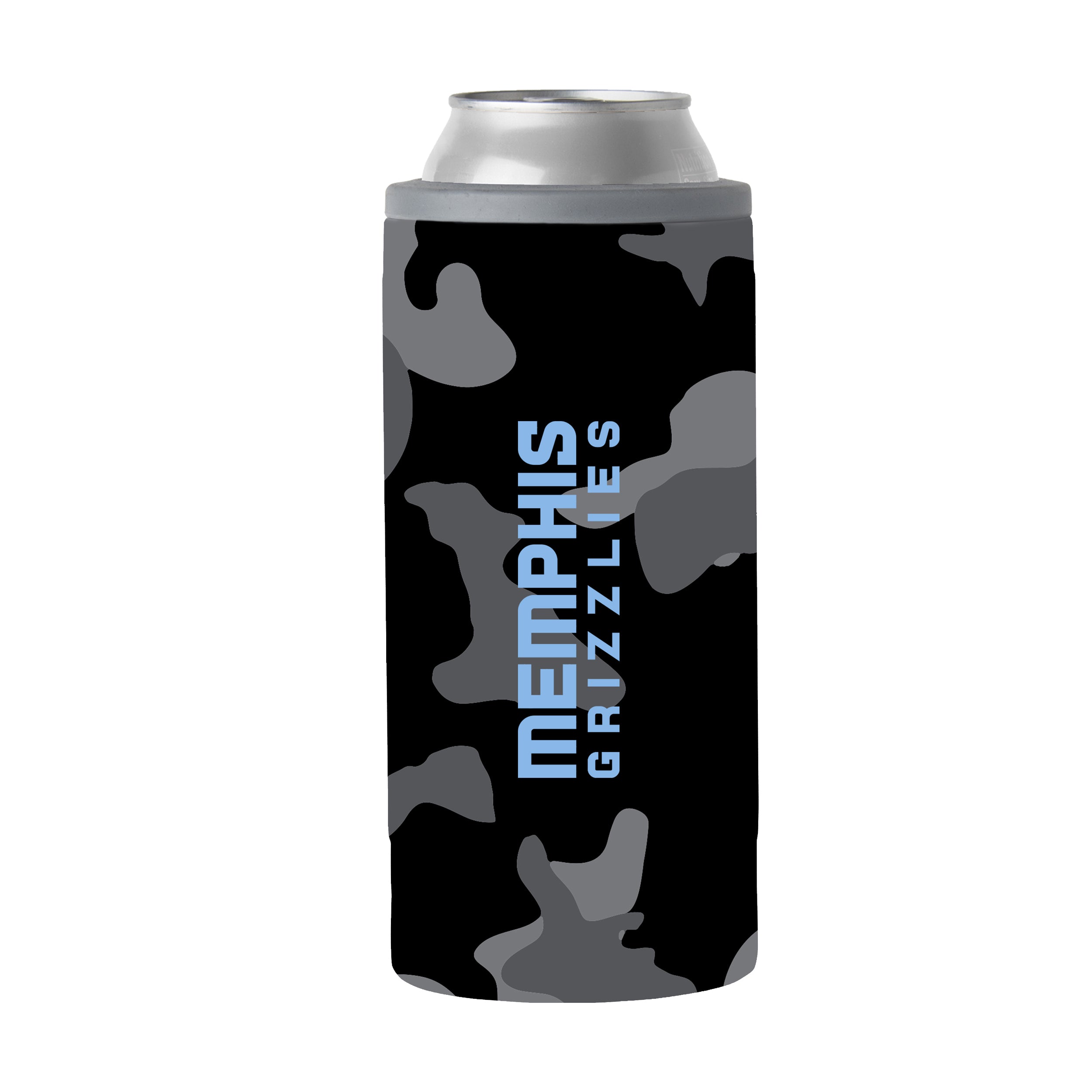 Memphis Grizzlies Black Camo 12oz Slim Can Coolie - Sports Gifts, Sports Memorabilia, Sports Collectibles, Fan Shop