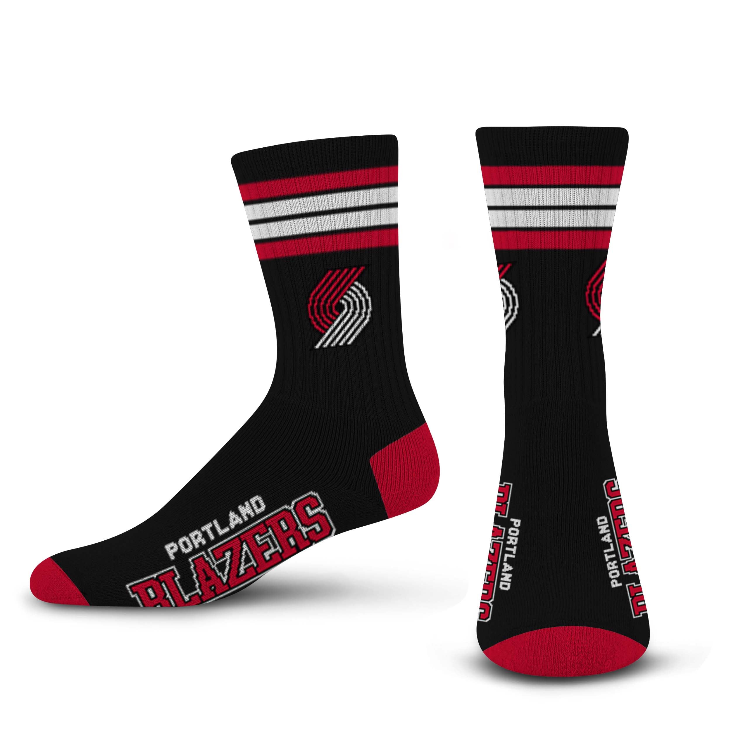 For Bare Feet NBA PORTLAND TRAILBLAZERS 4 Stripe Deuce Crew Sock Team Color Medium - Sports Gifts, Sports Memorabilia, Sports Collectibles, Fan Shop