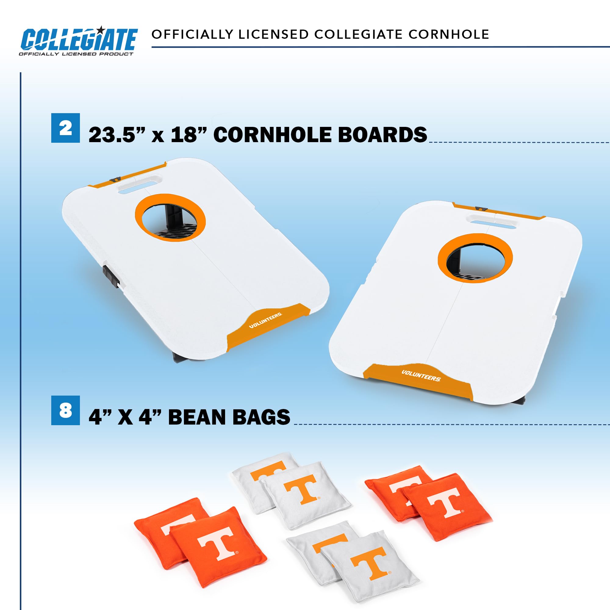 Wild Sports NCAA Tennessee Volunteers Pro Football All-Weather Cornhole Set - Travel Bean Bag Toss Set Includes 8 Bean Bags - Sports Collectibles, Sports Memorabilia, Sports Fan Shop, Sports Gifts
