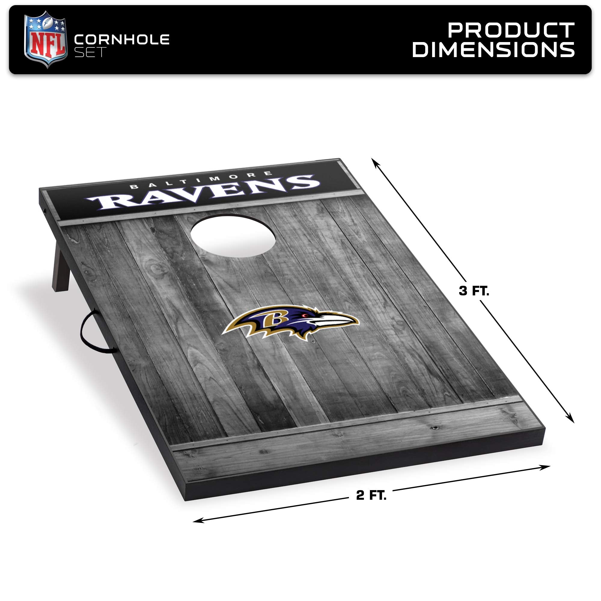 Wild Sports 2'x3' MDF Wood NFL Baltimore Ravens Cornhole Set - Grey Wood Design - Sports Collectibles, Sports Memorabilia, Sports Fan Shop, Sports Gifts