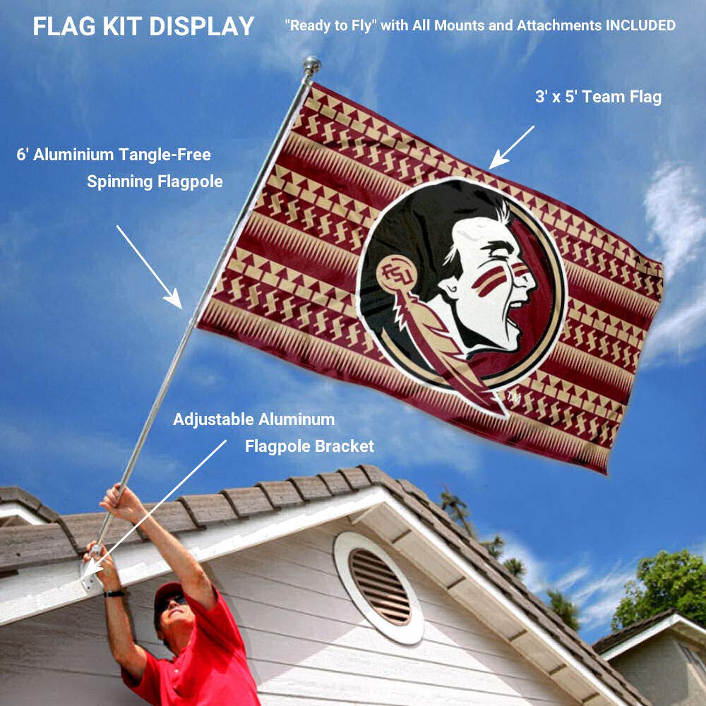 College Flags & Banners Co. Florida State Chevron FSU Flag with Pole and Bracket Kit - Sports Collectibles, Sports Memorabilia, Sports Fan Shop, Sports Gifts