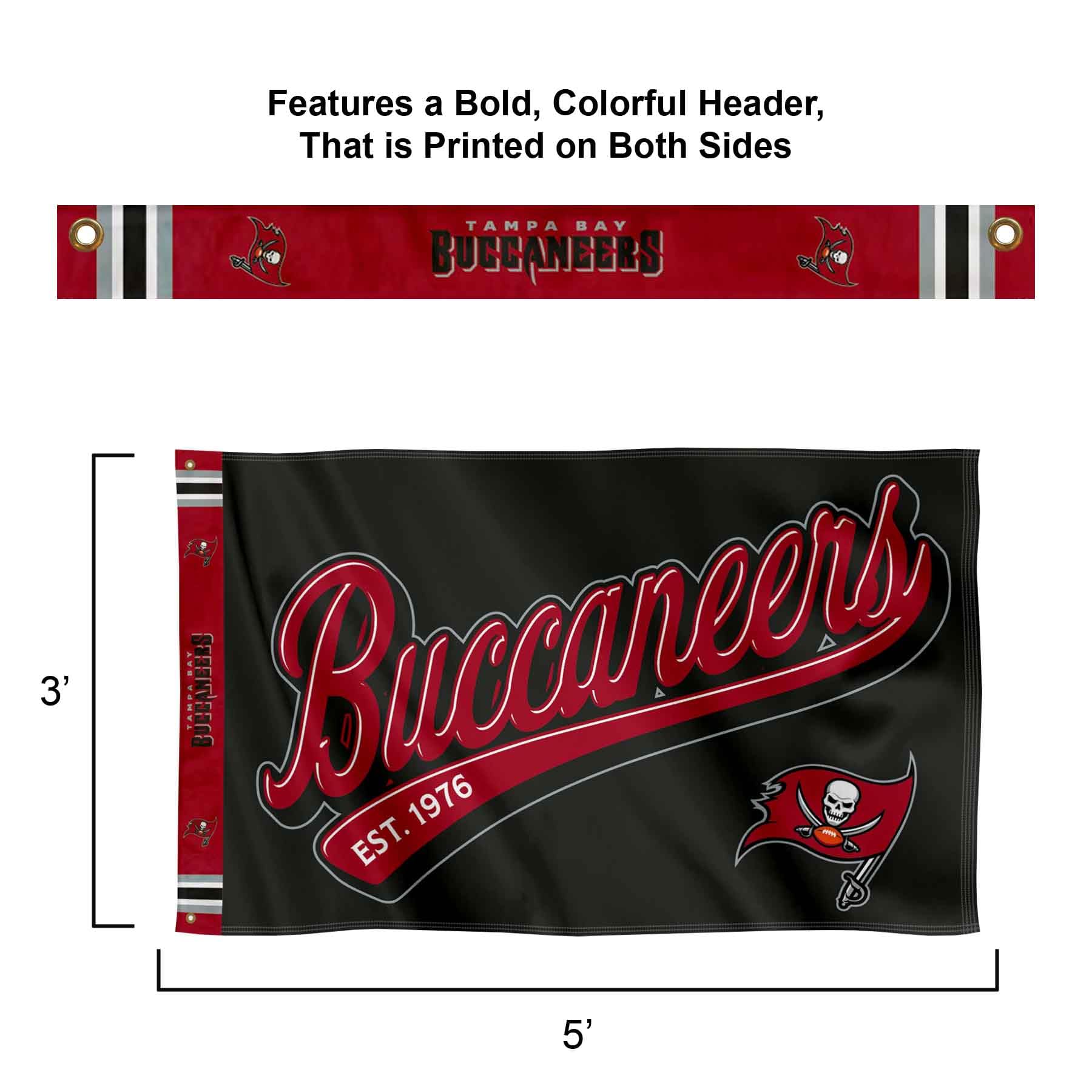 WinCraft Tampa Bay Buccaneers Script Logo Premium Flag - Sports Collectibles, Sports Memorabilia, Sports Fan Shop, Sports Gifts