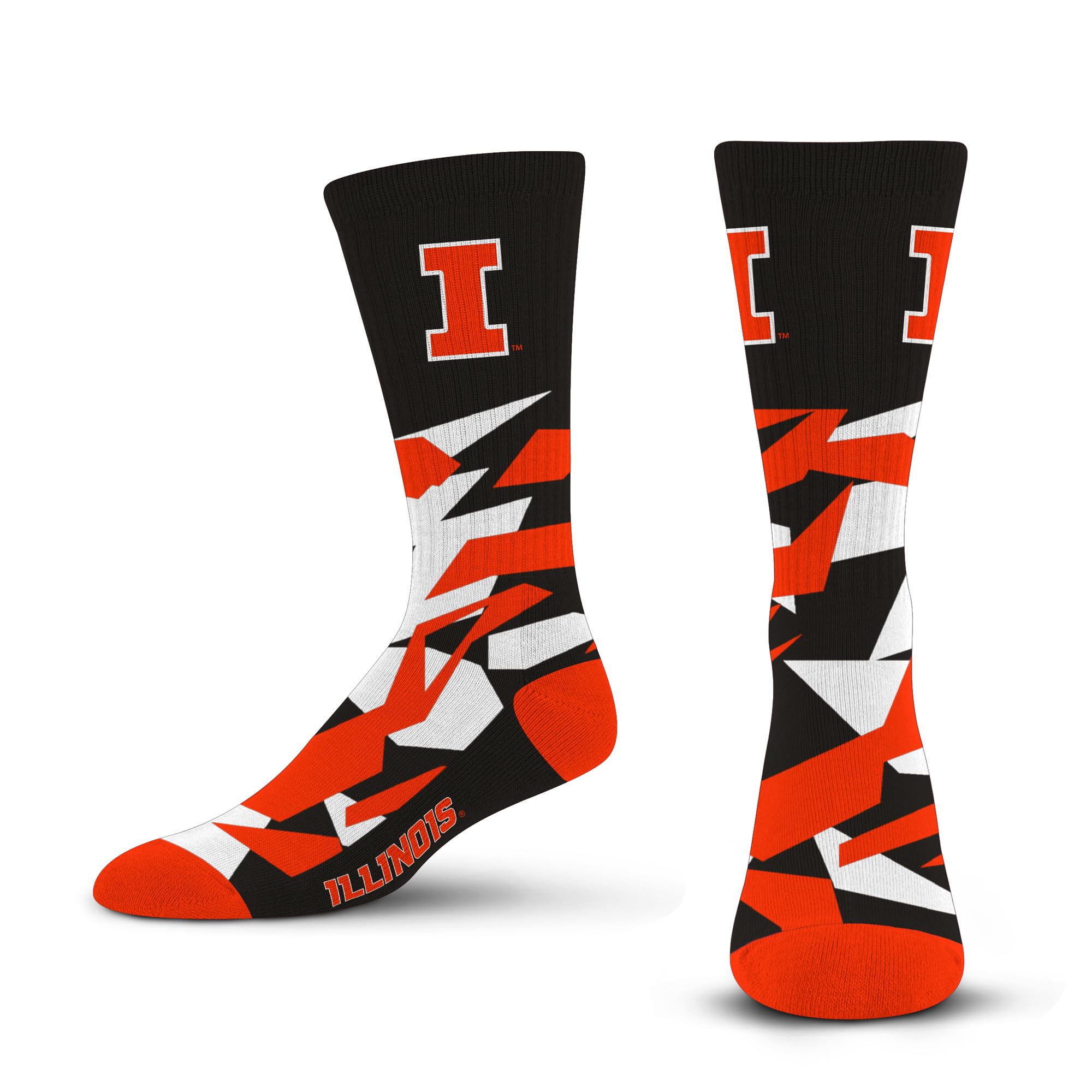 For Bare Feet NCAA ILLINOIS FIGHTING ILLINI Shattered Camo Crew Sock Team Color Large - Sports Gifts, Sports Memorabilia, Sports Collectibles, Fan Shop
