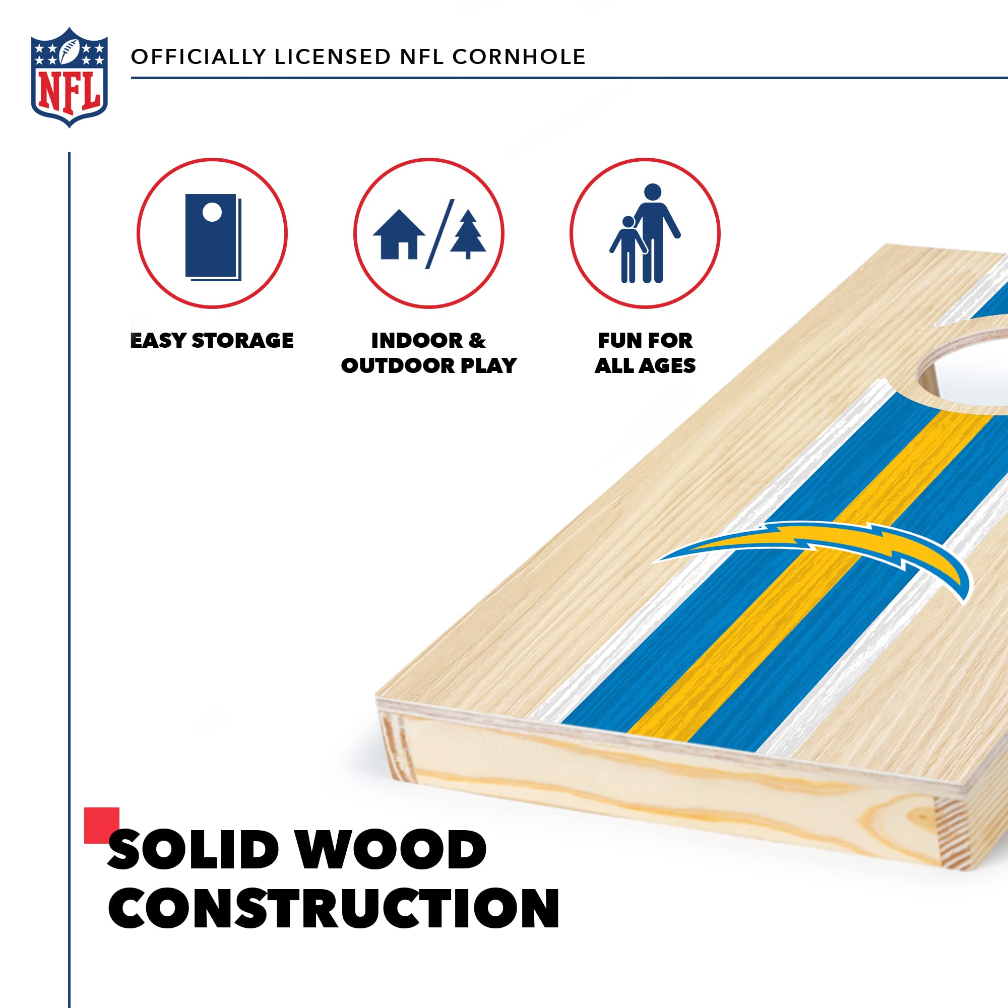 Wild Sports NFL Football Los Angeles Chargers 1' x 2' Travel Size Set with Direct Print HD Team Graphics – Great Gift for Any Sports Fan! Bean Bag Toss Family Games for Outdoor Play - Sports Collectibles, Sports Memorabilia, Sports Fan Shop, Sports Gifts