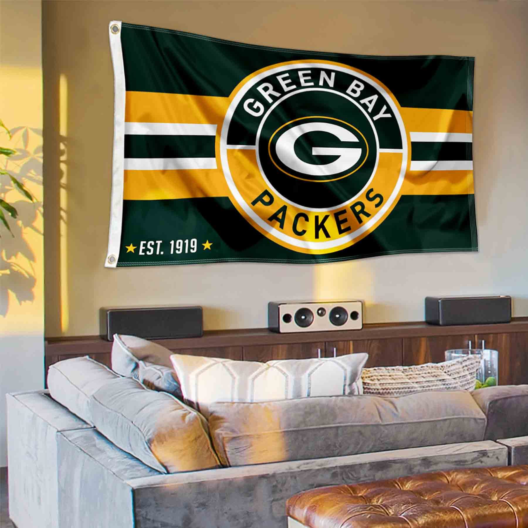 WinCraft Green Bay Packers Patch Button Circle Logo Flag Large 3x5 Banner - Sports Collectibles, Sports Memorabilia, Sports Fan Shop, Sports Gifts