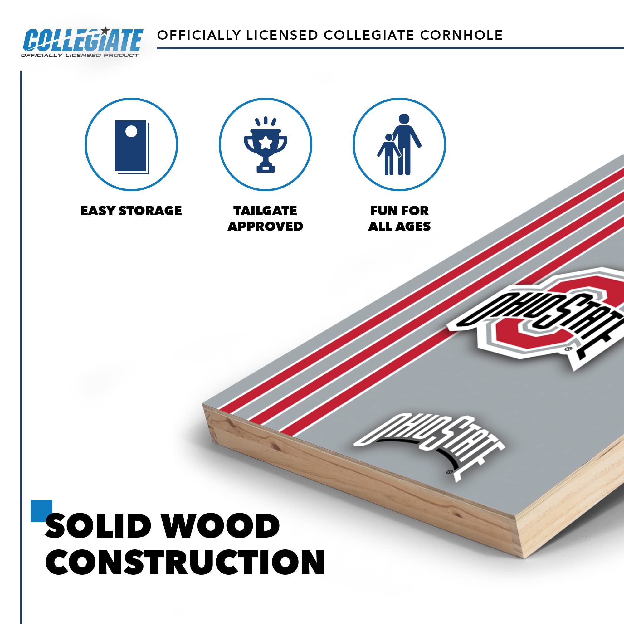 Wild Sports 2' x 3' Solid Wood Cornhole Set with Direct Print HD Team Graphics – Great Gift for Any NCAA Fan! Bean Bag Toss Family Outdoor Games – Ohio State Buckeyes - Sports Collectibles, Sports Memorabilia, Sports Fan Shop, Sports Gifts