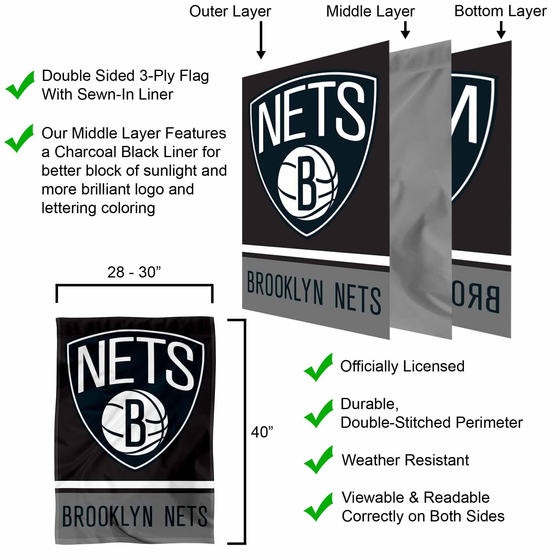 WinCraft Brooklyn Nets Double Sided House Banner Flag - Sports Collectibles, Sports Memorabilia, Sports Fan Shop, Sports Gifts